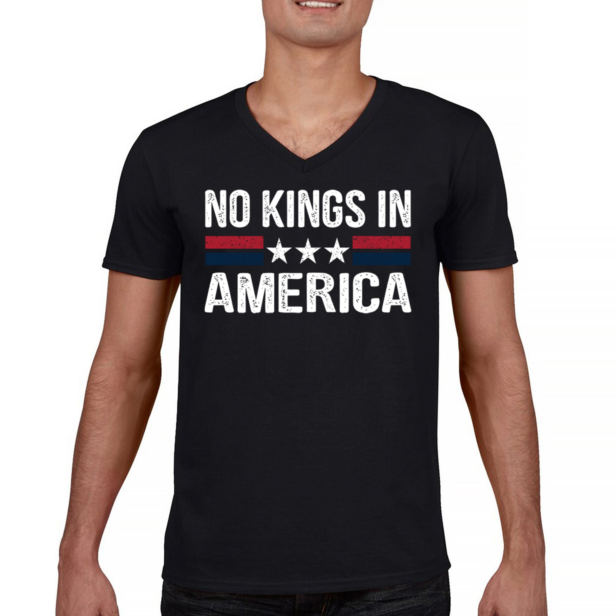 ALTRA No Kings In America Maglietta Uomo Scollo a V Liberale Antitrump Valori Democratici