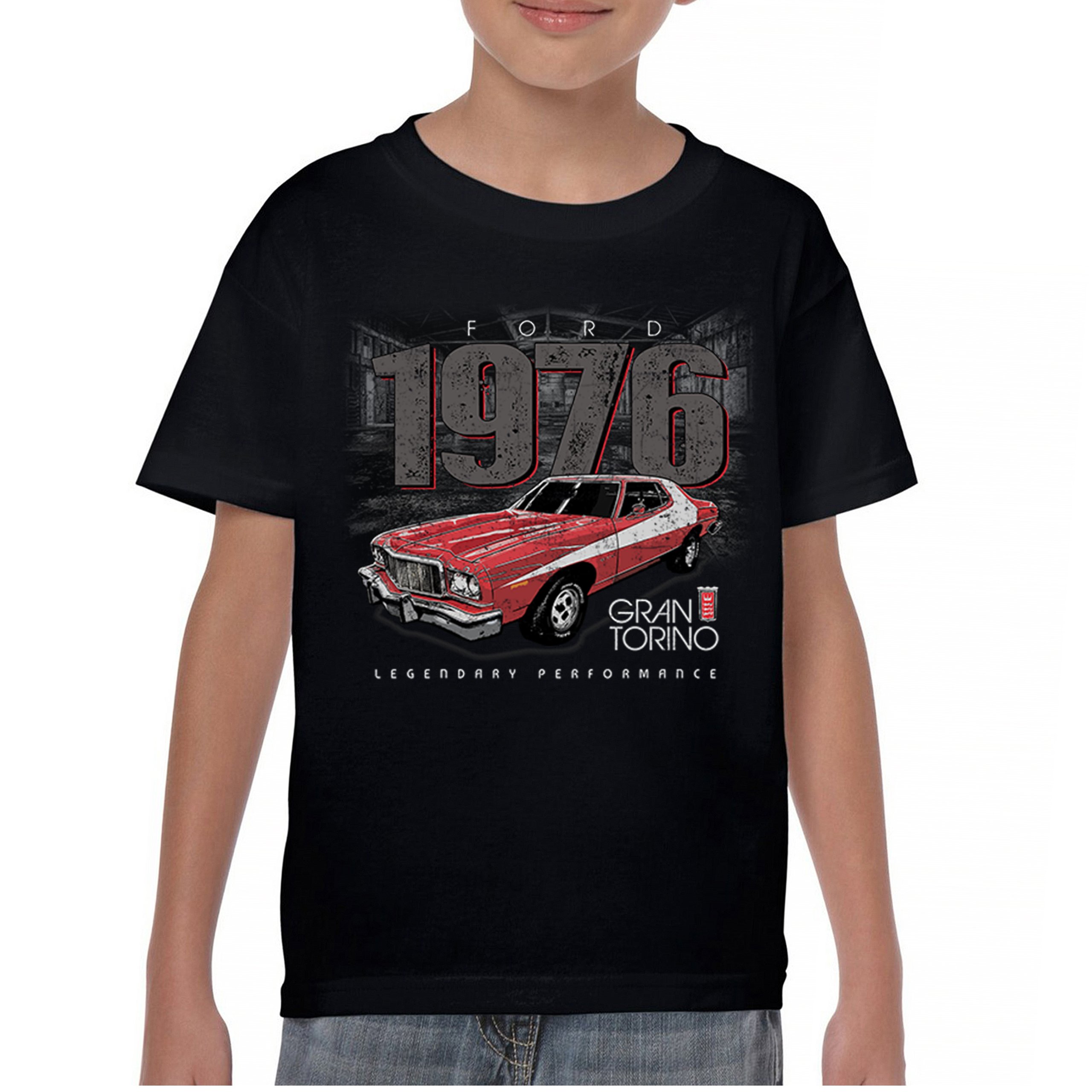 '76 Ford Gran Torino Crest Youth T-shirt Legendary Performance Muscle Car Kids - Picture 2 of 43