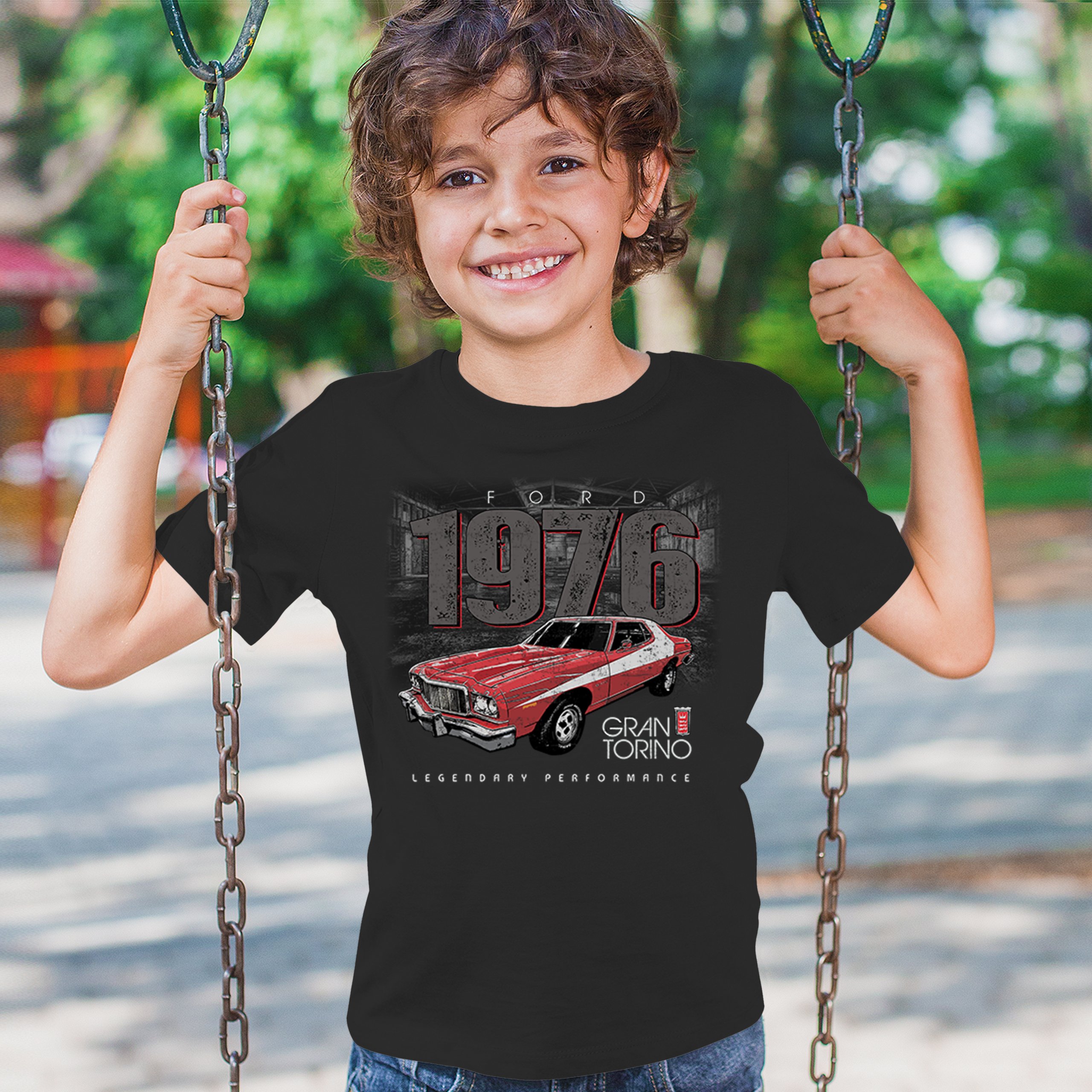 '76 Ford Gran Torino Crest Youth T-shirt Legendary Performance Muscle Car Kids - Picture 5 of 43