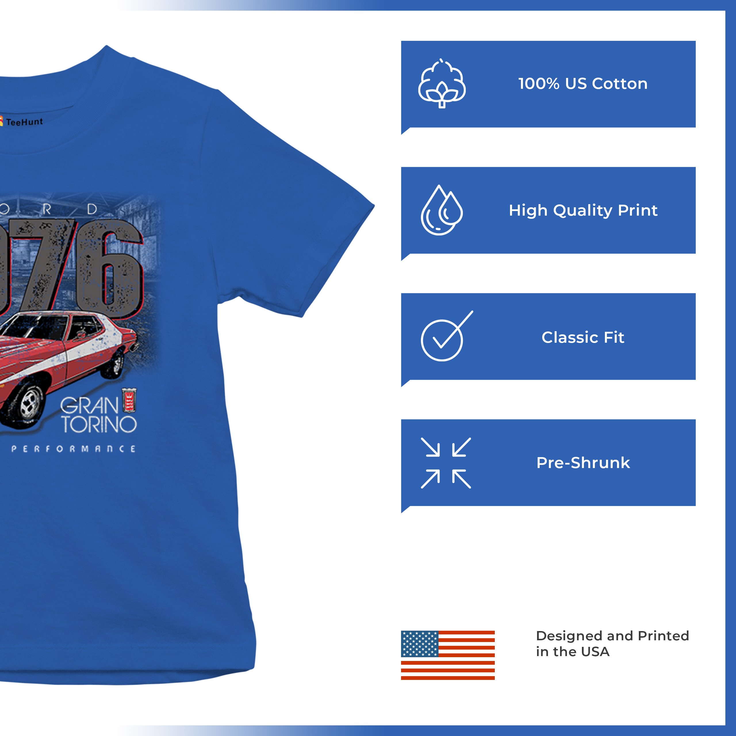 '76 Ford Gran Torino Crest Youth T-shirt Legendary Performance Muscle Car Kids - Picture 35 of 43