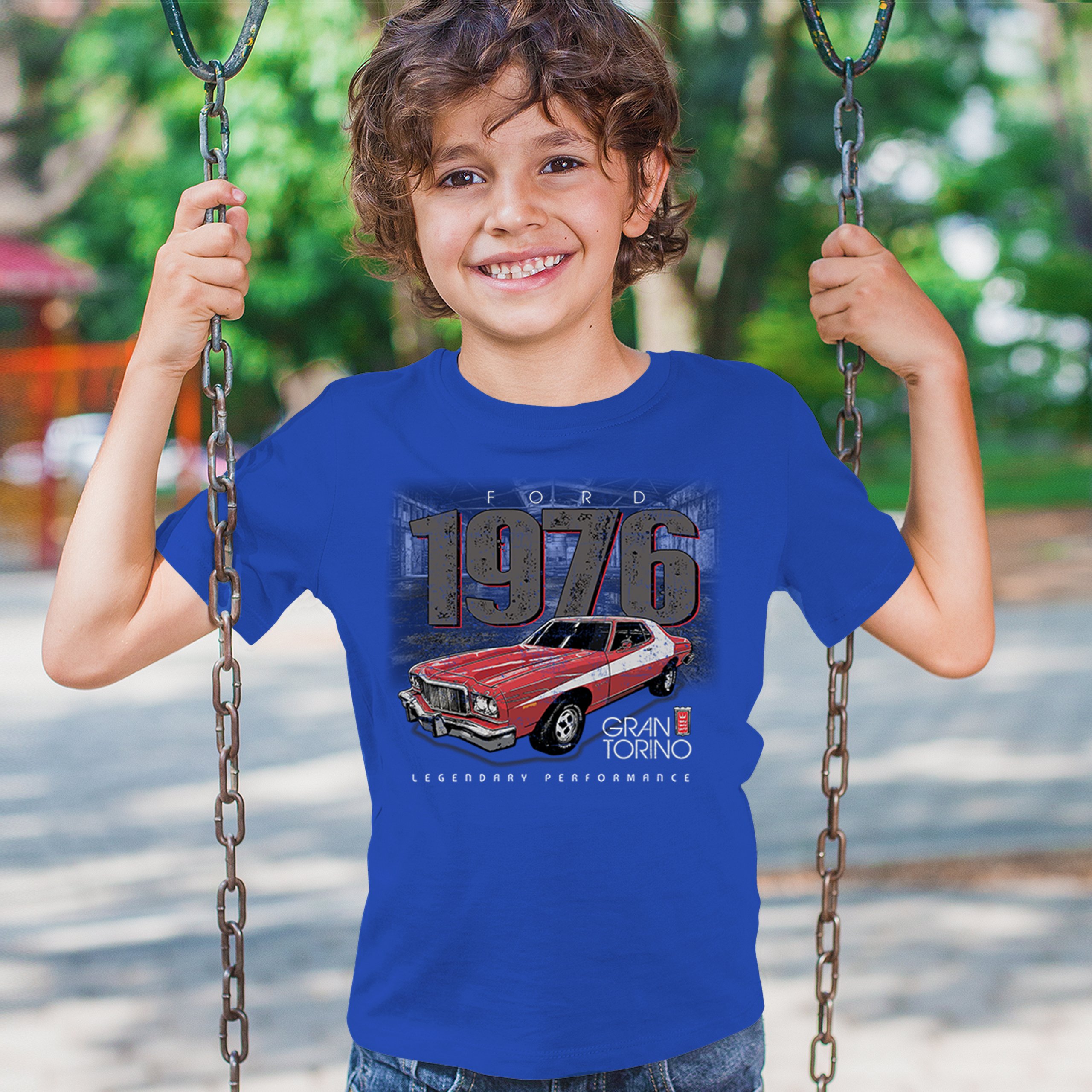 '76 Ford Gran Torino Crest Youth T-shirt Legendary Performance Muscle Car Kids - Picture 33 of 43
