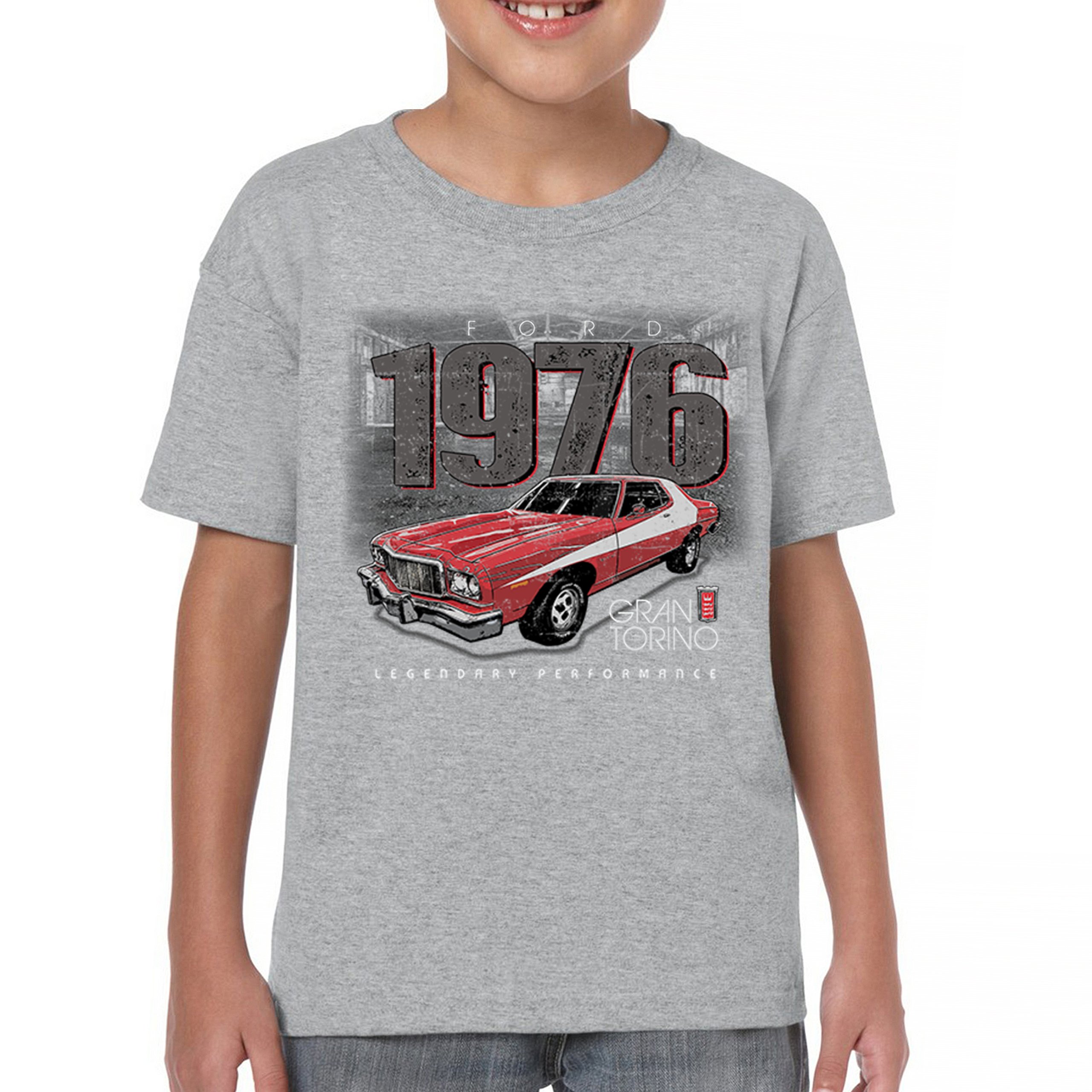 '76 Ford Gran Torino Crest Youth T-shirt Legendary Performance Muscle Car Kids - Picture 9 of 43