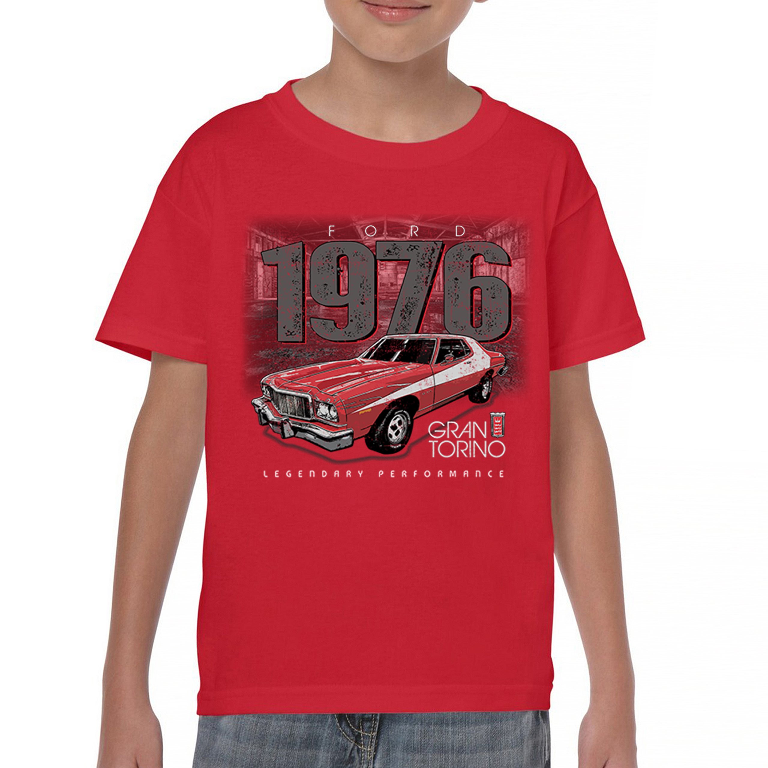 '76 Ford Gran Torino Crest Youth T-shirt Legendary Performance Muscle Car Kids - Picture 16 of 43