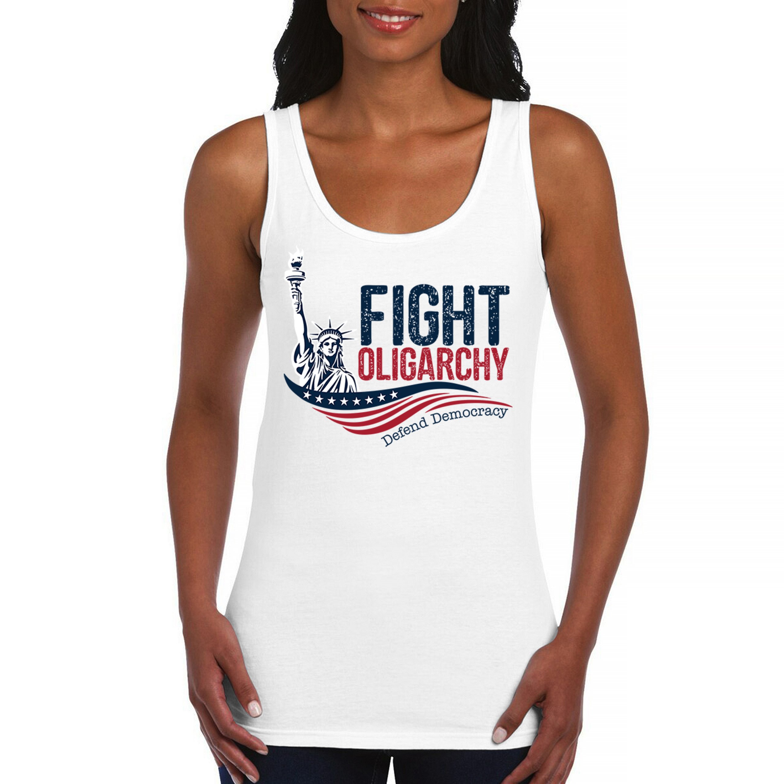 Fight Oligarchy Women’s Tank Top American Liberal Democrat Social Justice