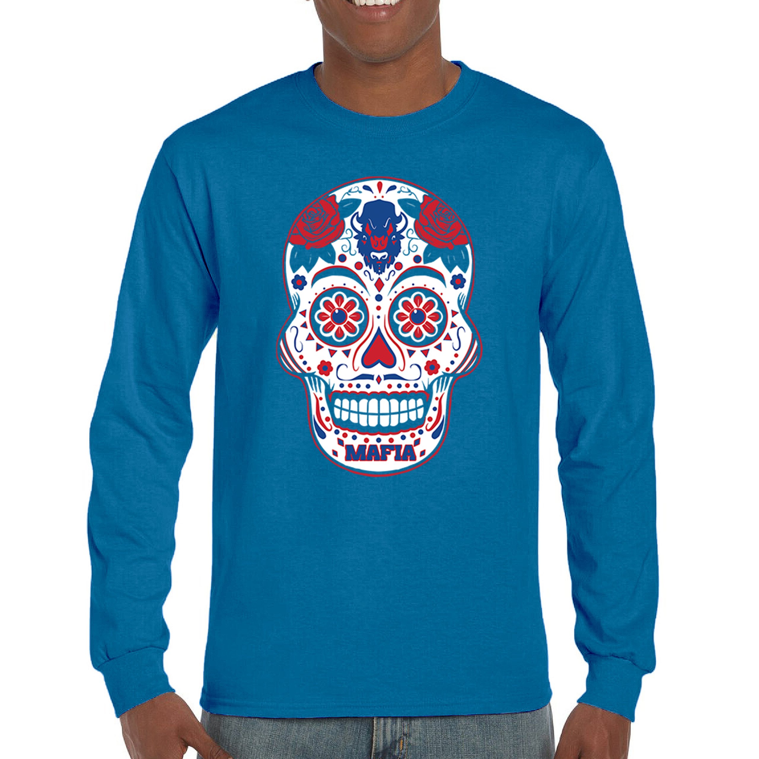 Buffalo Sugar Skull Long Sleeve T-shirt Die-Hard Football Fan Tailgating