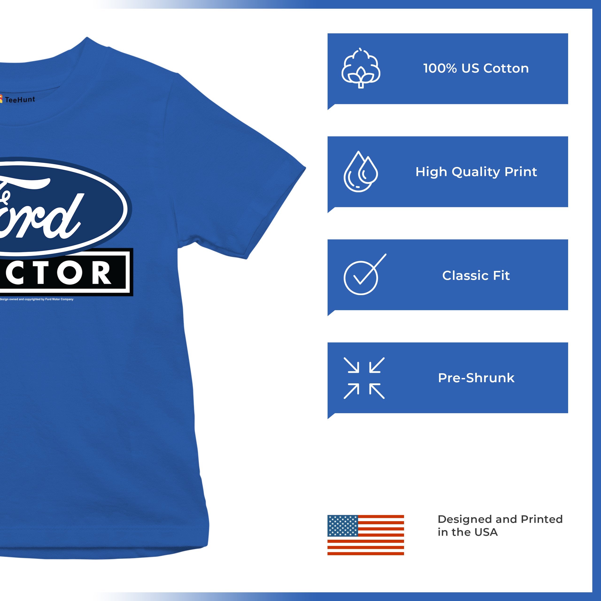 Ford Tractor Logo Blue Youth T-shirt Vintage Farm Rustic Classic Retro Kids - Picture 42 of 50