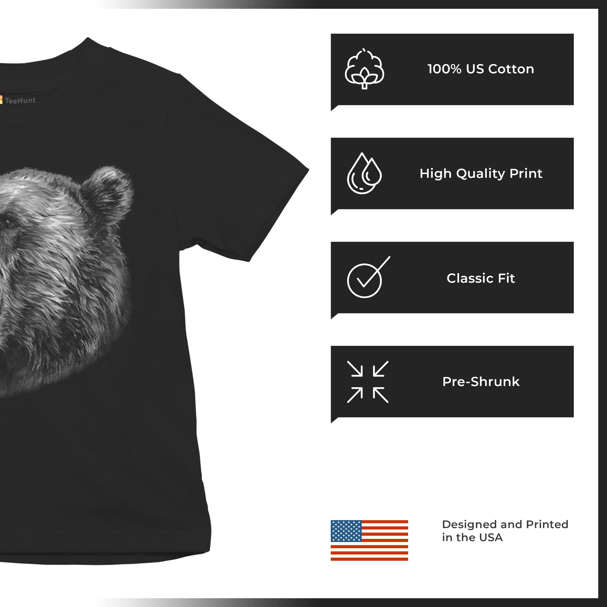 Roaring Grizzly Bear Youth T-shirt Animal Fierce Nature Wildlife Forest Kids - Picture 7 of 8