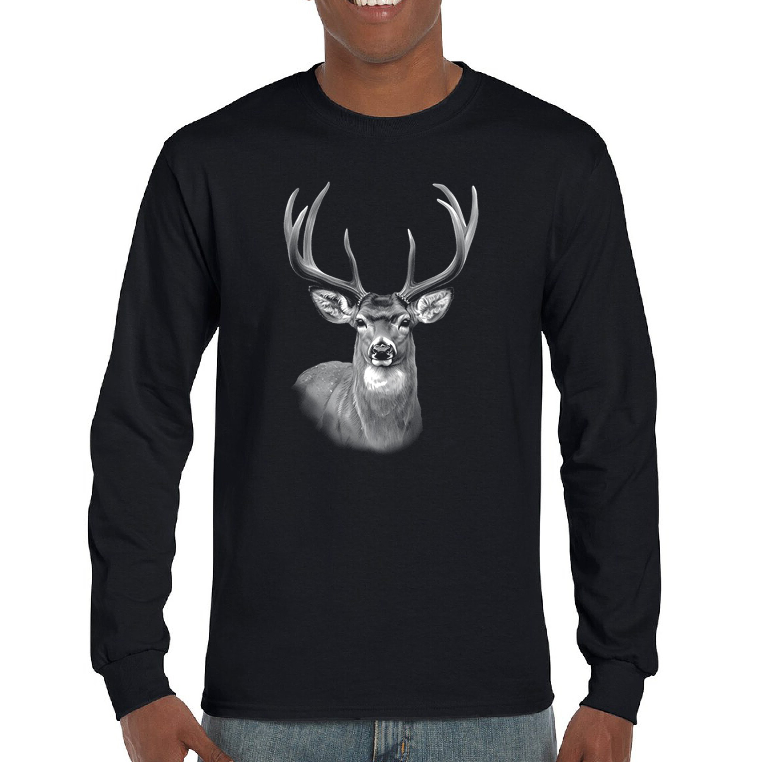 Deer Portrait Long Sleeve T-shirt Monochrome Buck Head Forest Nature Wildlife