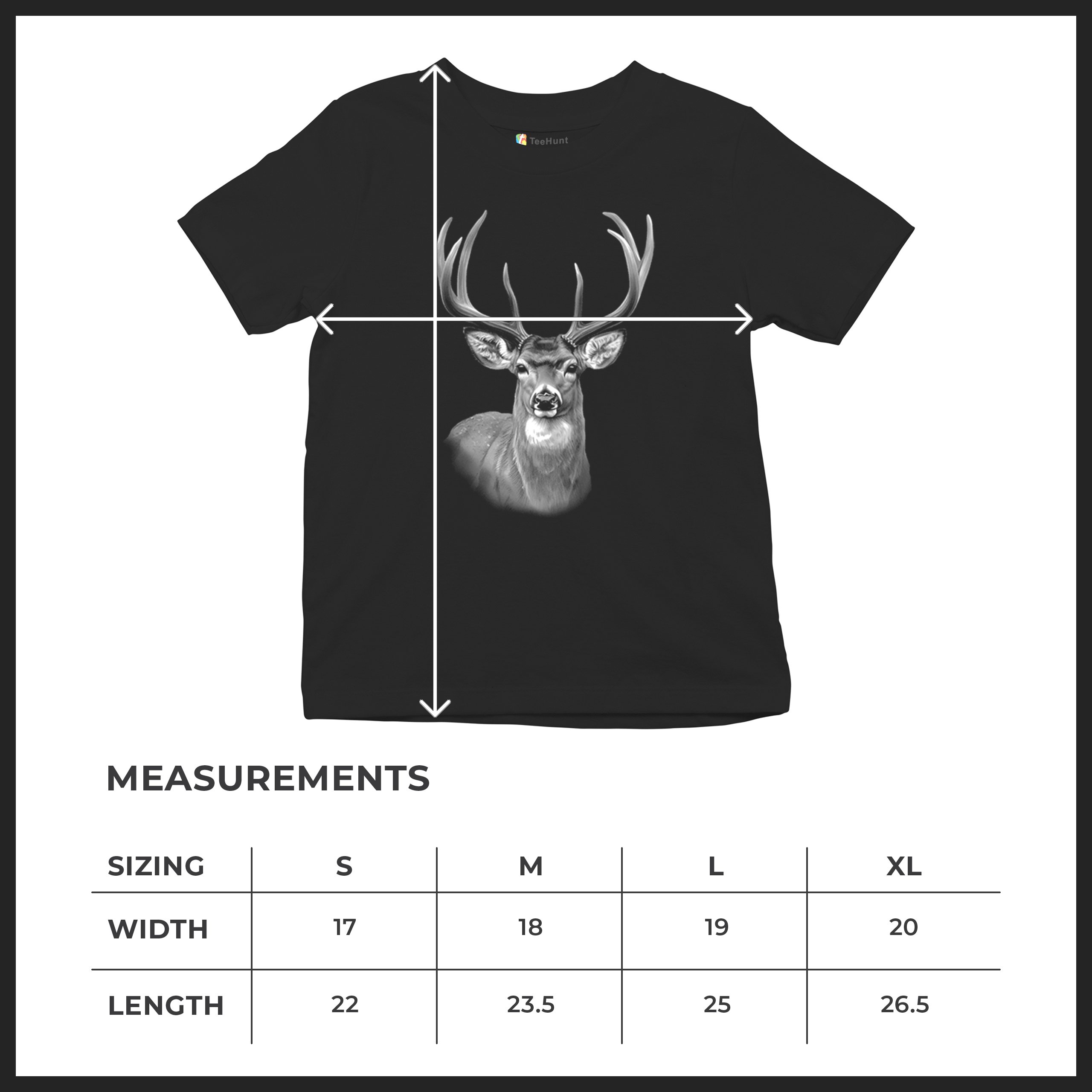 Deer Portrait Youth T-shirt Monochrome Buck Head Forest Nature Wildlife Kids - Picture 8 of 8