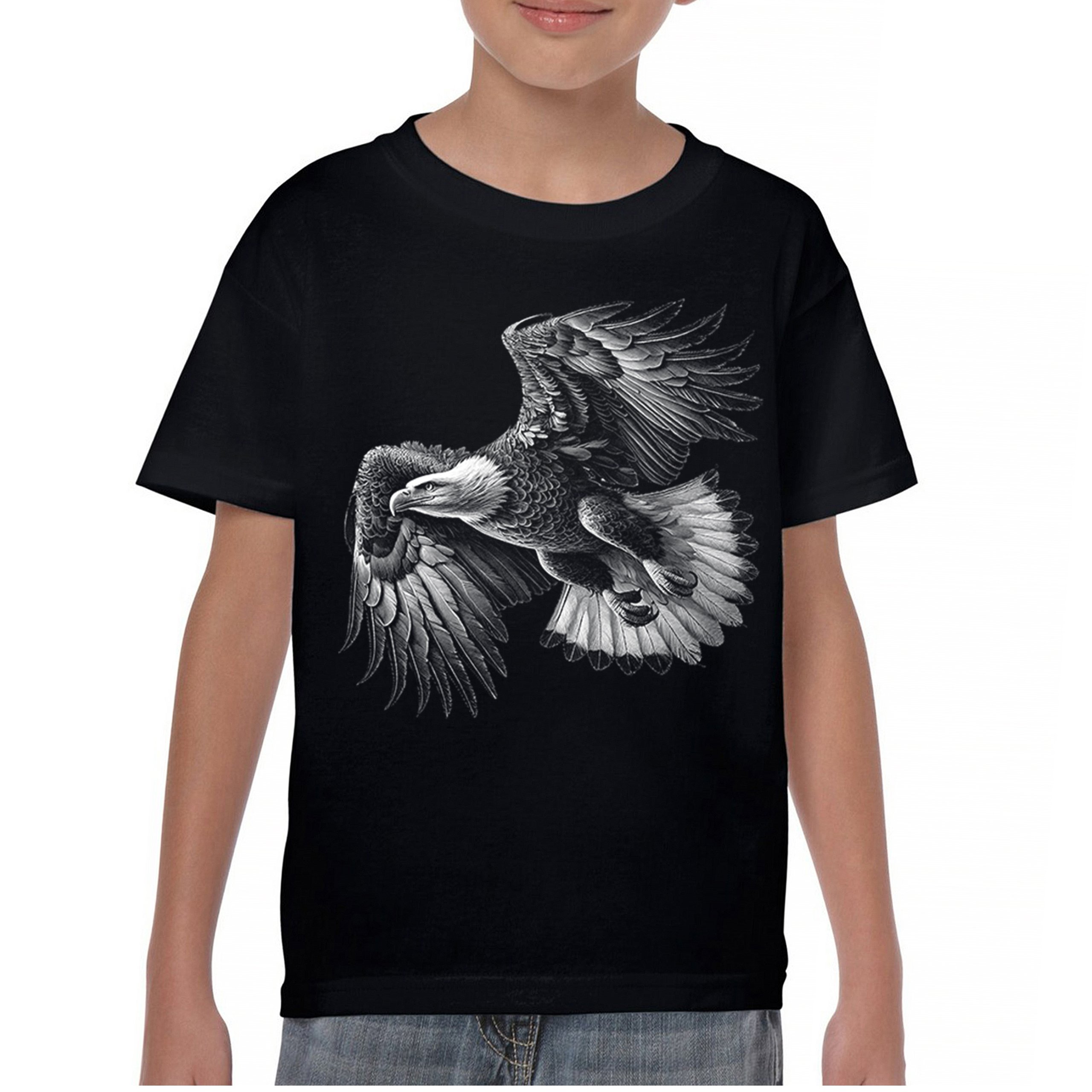 Flying Eagle Portrait Youth T-shirt Soaring Bird Wings Wildlife Nature Kids - Picture 2 of 8