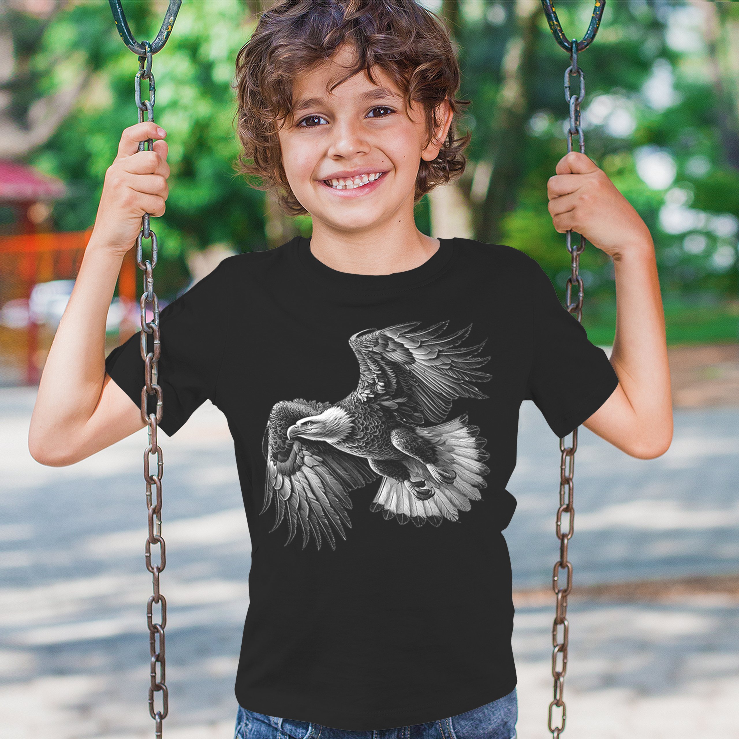 Flying Eagle Portrait Youth T-shirt Soaring Bird Wings Wildlife Nature Kids - Picture 5 of 8