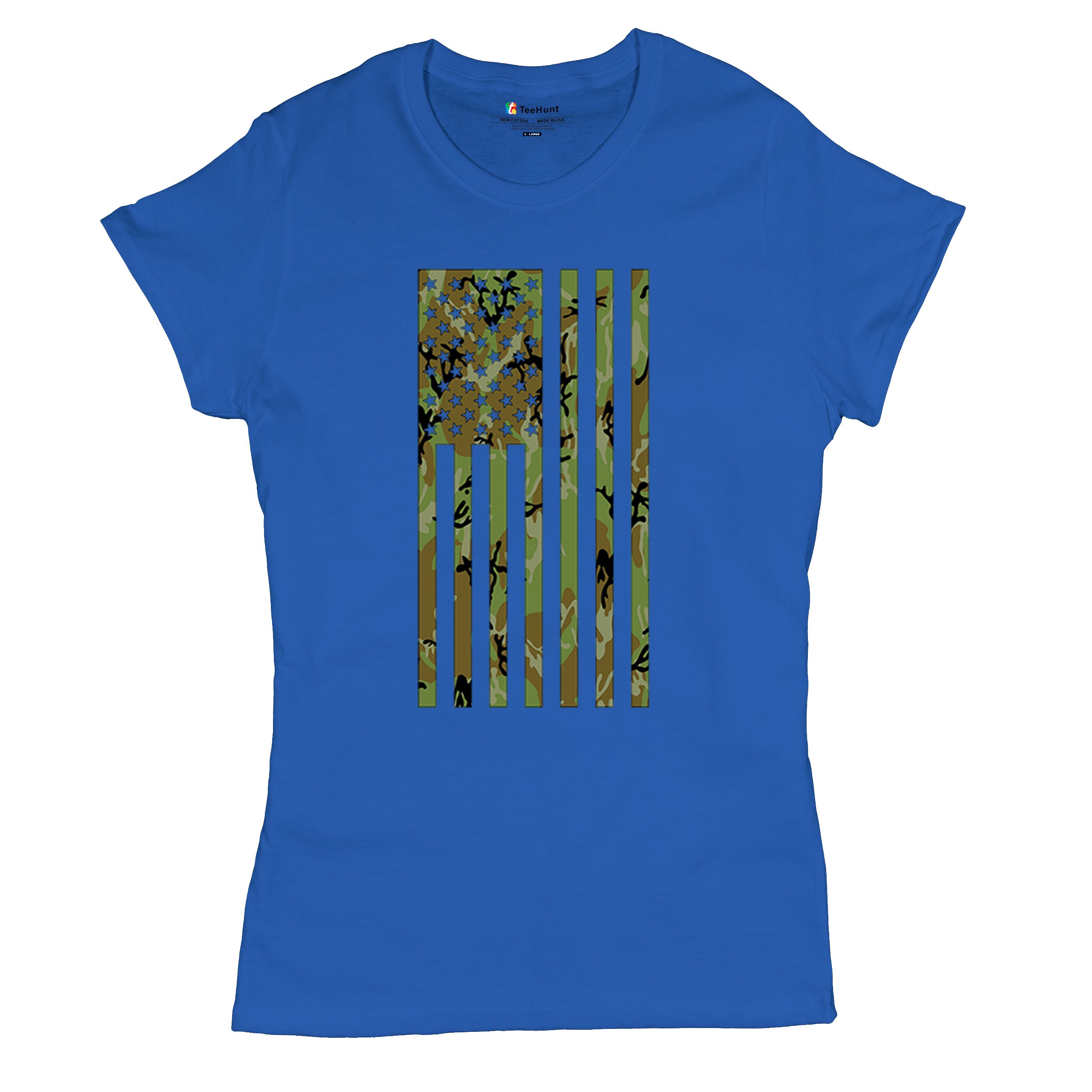 Camo American Flag T-Shirt US Military Proud Army Veteran Patriotic Women's Tee - 第 34/50 張圖片
