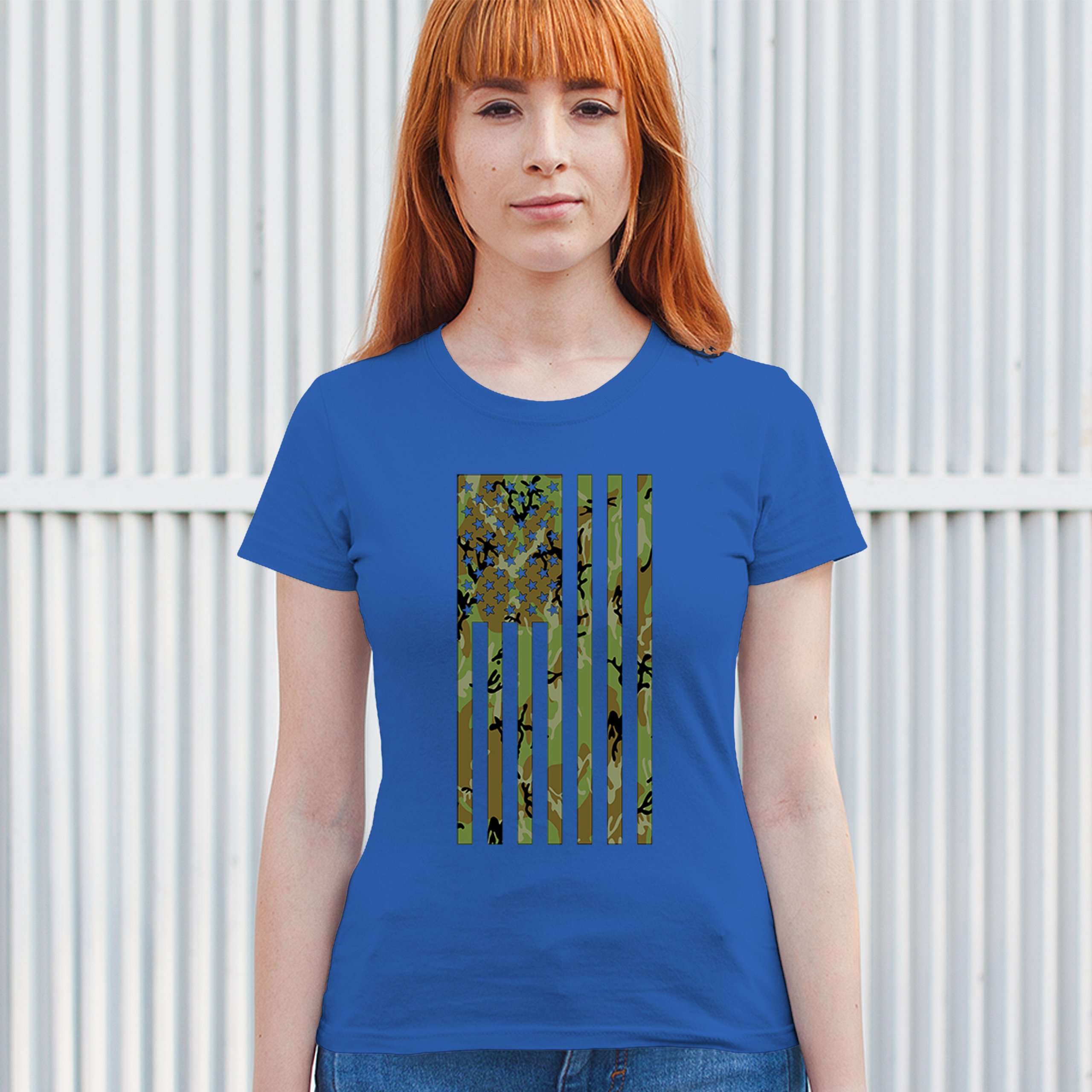 Camo American Flag T-Shirt US Military Proud Army Veteran Patriotic Women's Tee - 第 33/50 張圖片