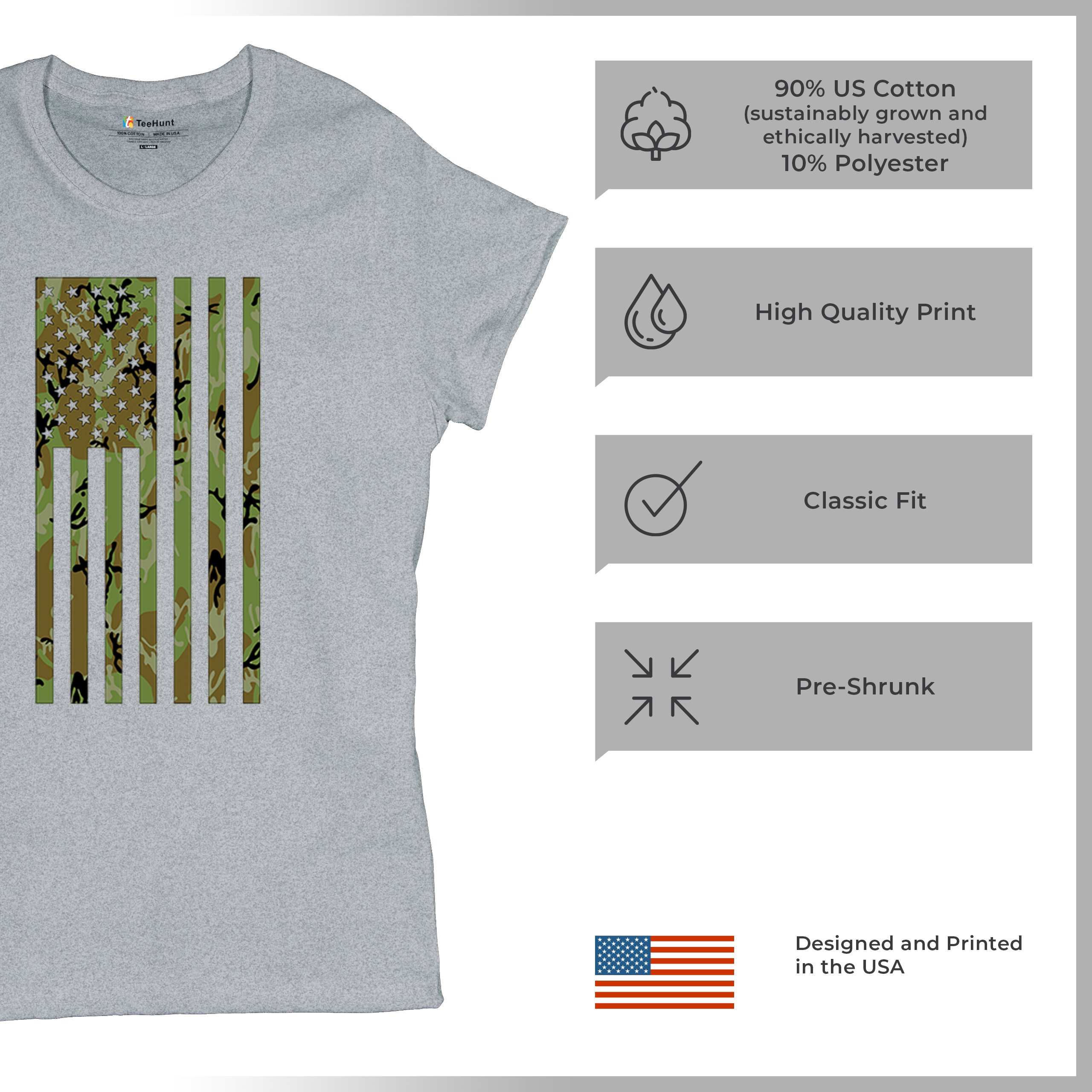 Camo American Flag T-Shirt US Military Proud Army Veteran Patriotic Women's Tee - 第 14/50 張圖片