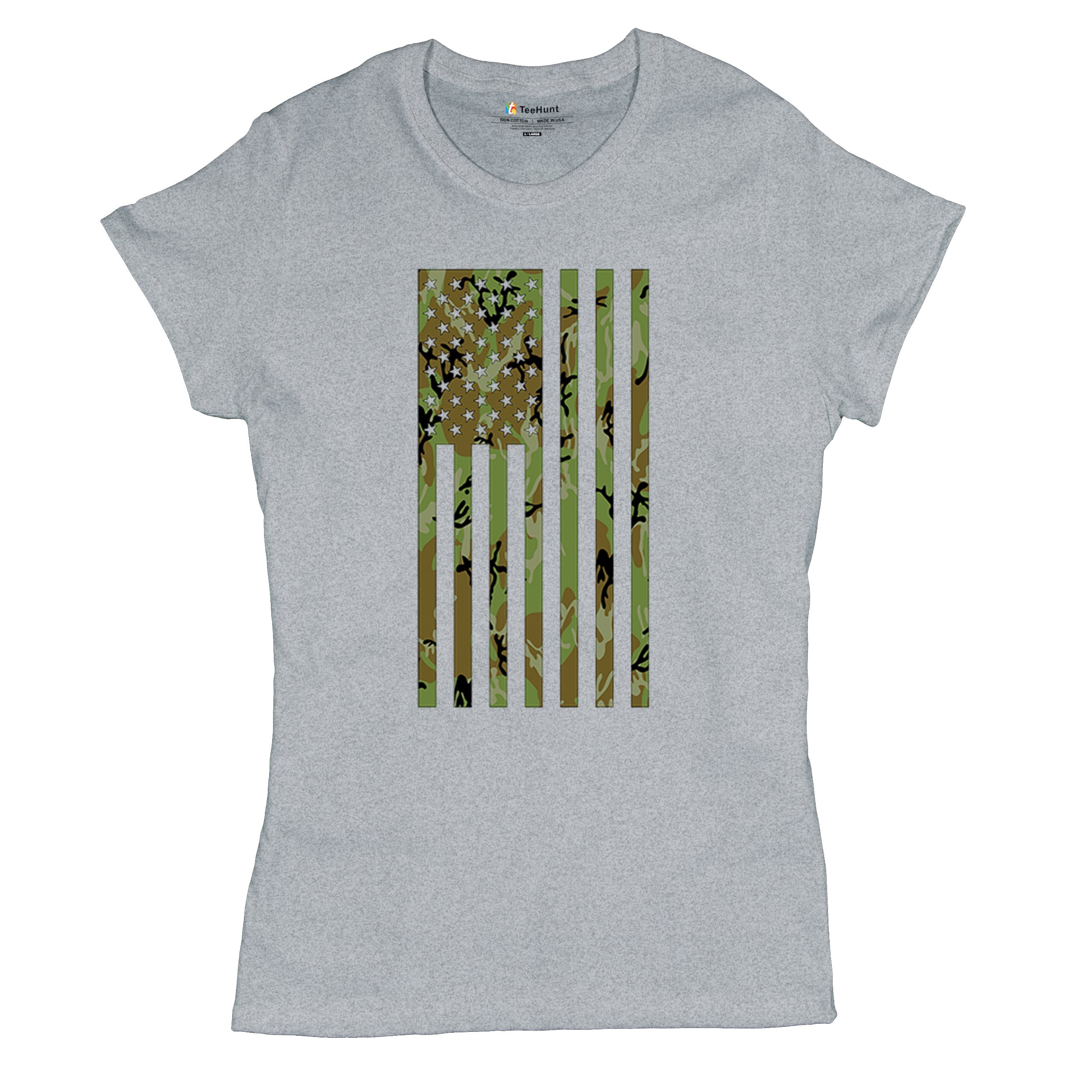 Camo American Flag T-Shirt US Military Proud Army Veteran Patriotic Women's Tee - 第 13/50 張圖片