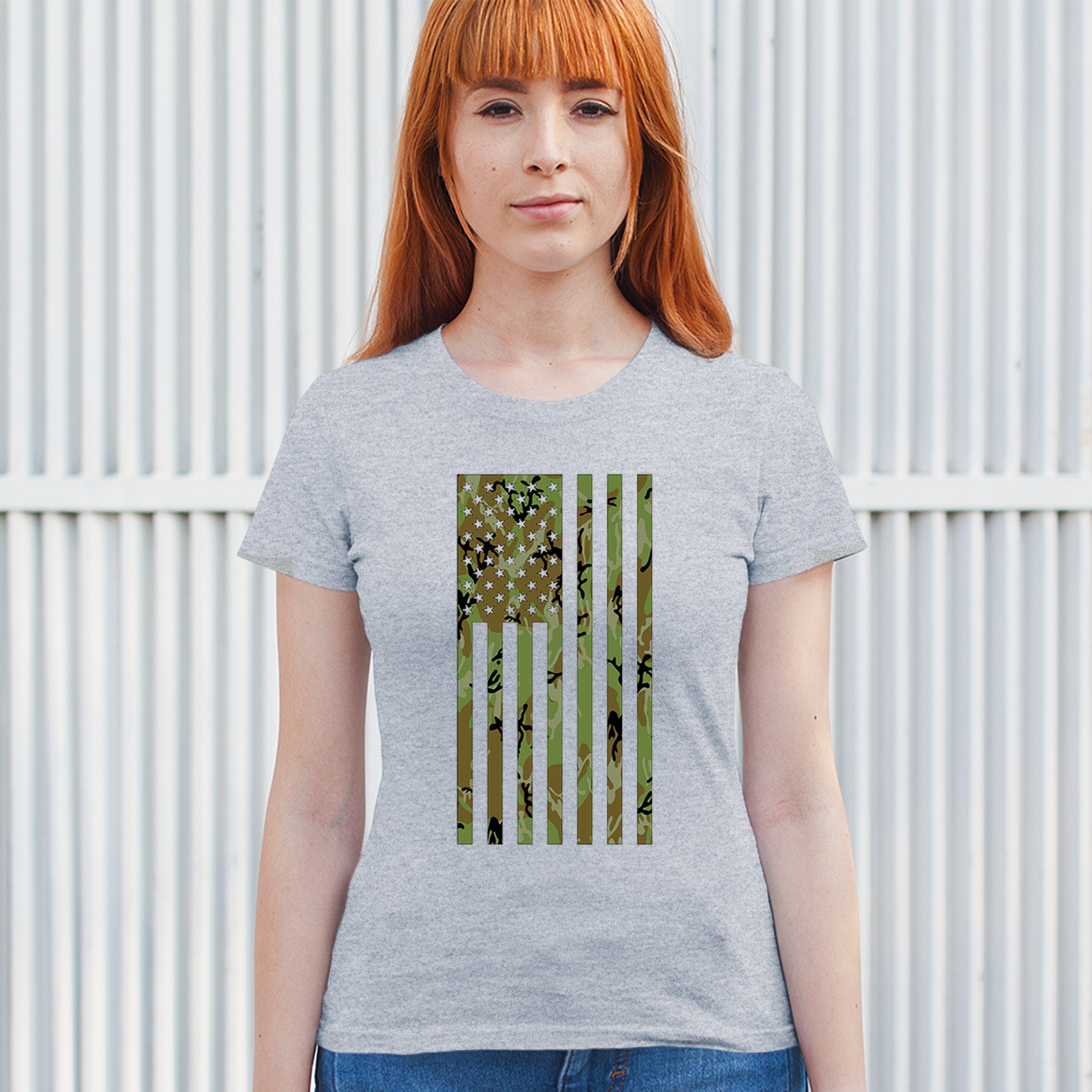 Camo American Flag T-Shirt US Military Proud Army Veteran Patriotic Women's Tee - 第 12/50 張圖片
