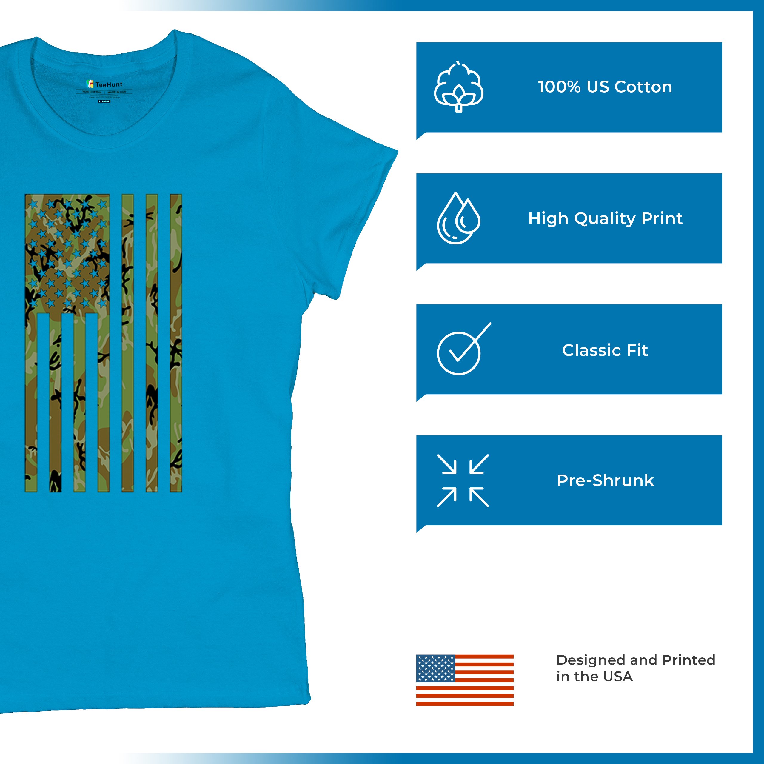 Camo American Flag T-Shirt US Military Proud Army Veteran Patriotic Women's Tee - 第 42/50 張圖片