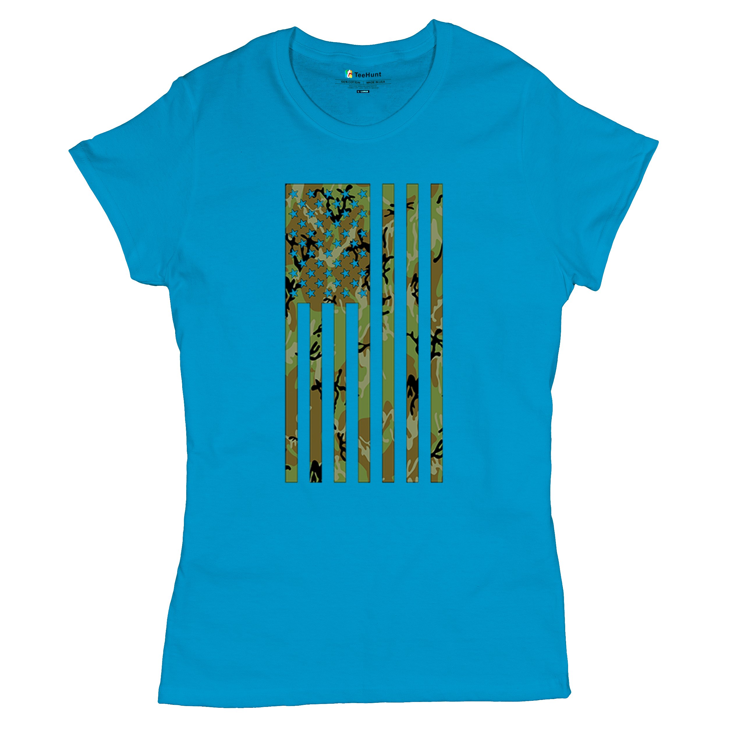 Camo American Flag T-Shirt US Military Proud Army Veteran Patriotic Women's Tee - 第 41/50 張圖片