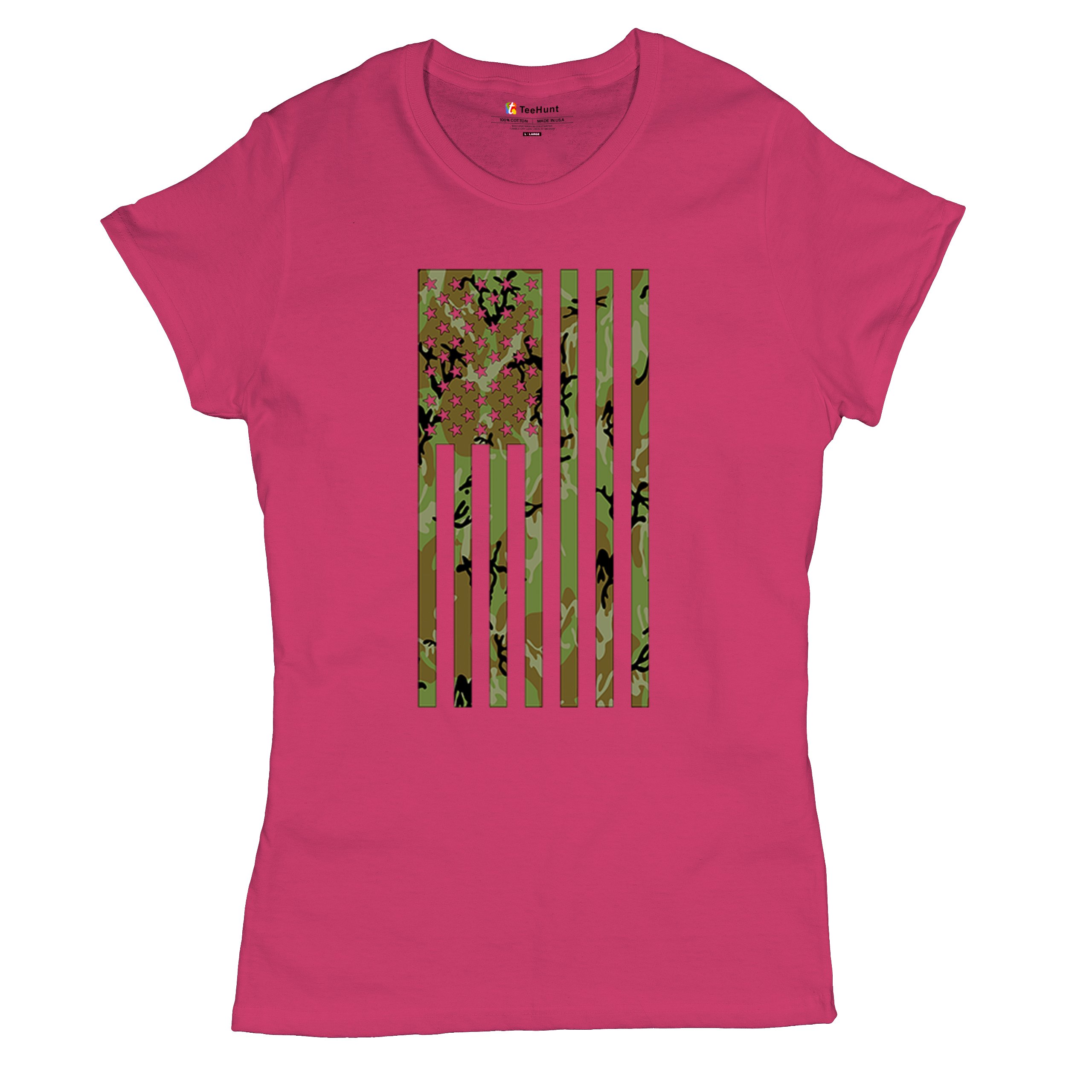 Camo American Flag T-Shirt US Military Proud Army Veteran Patriotic Women's Tee - 第 48/50 張圖片