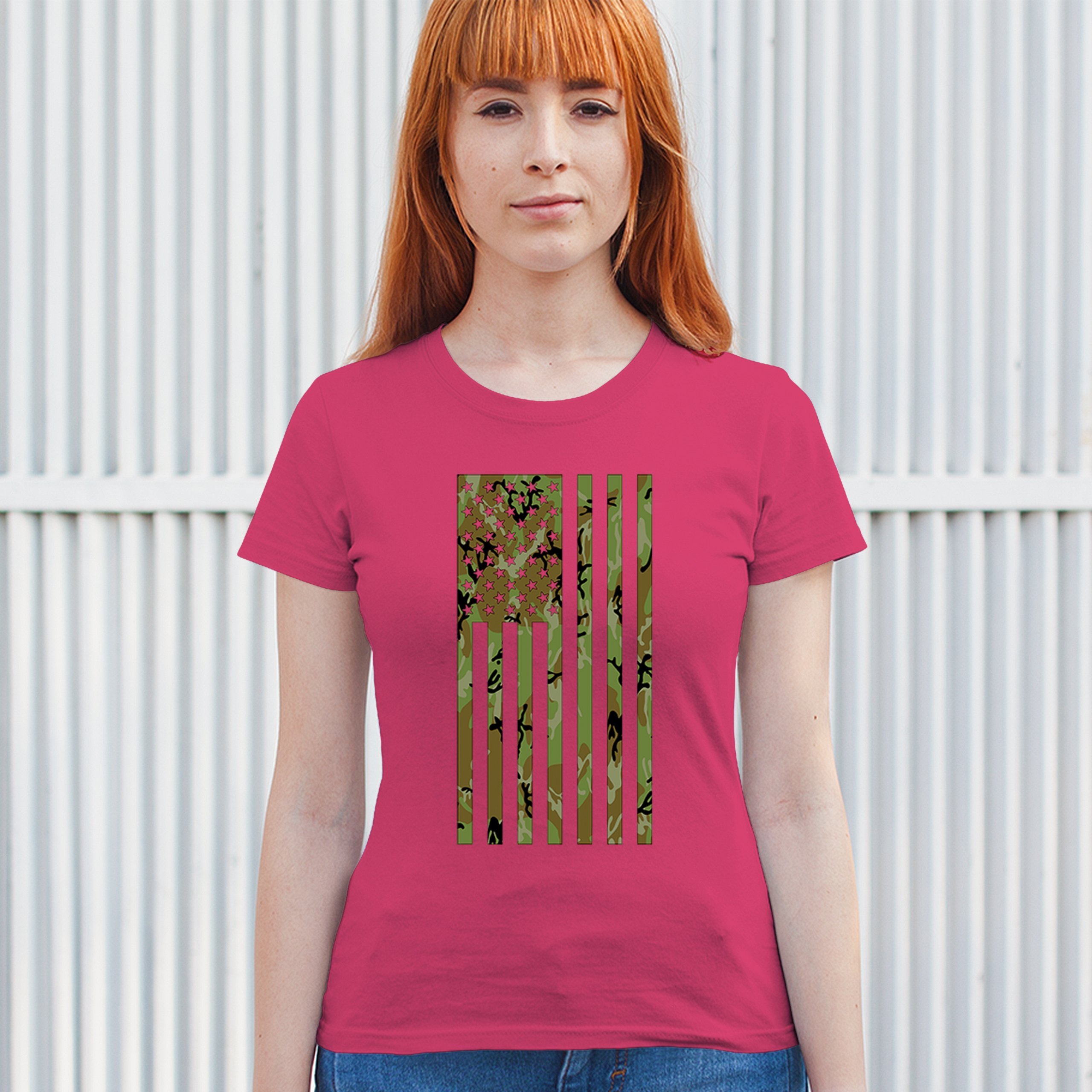 Camo American Flag T-Shirt US Military Proud Army Veteran Patriotic Women's Tee - 第 47/50 張圖片