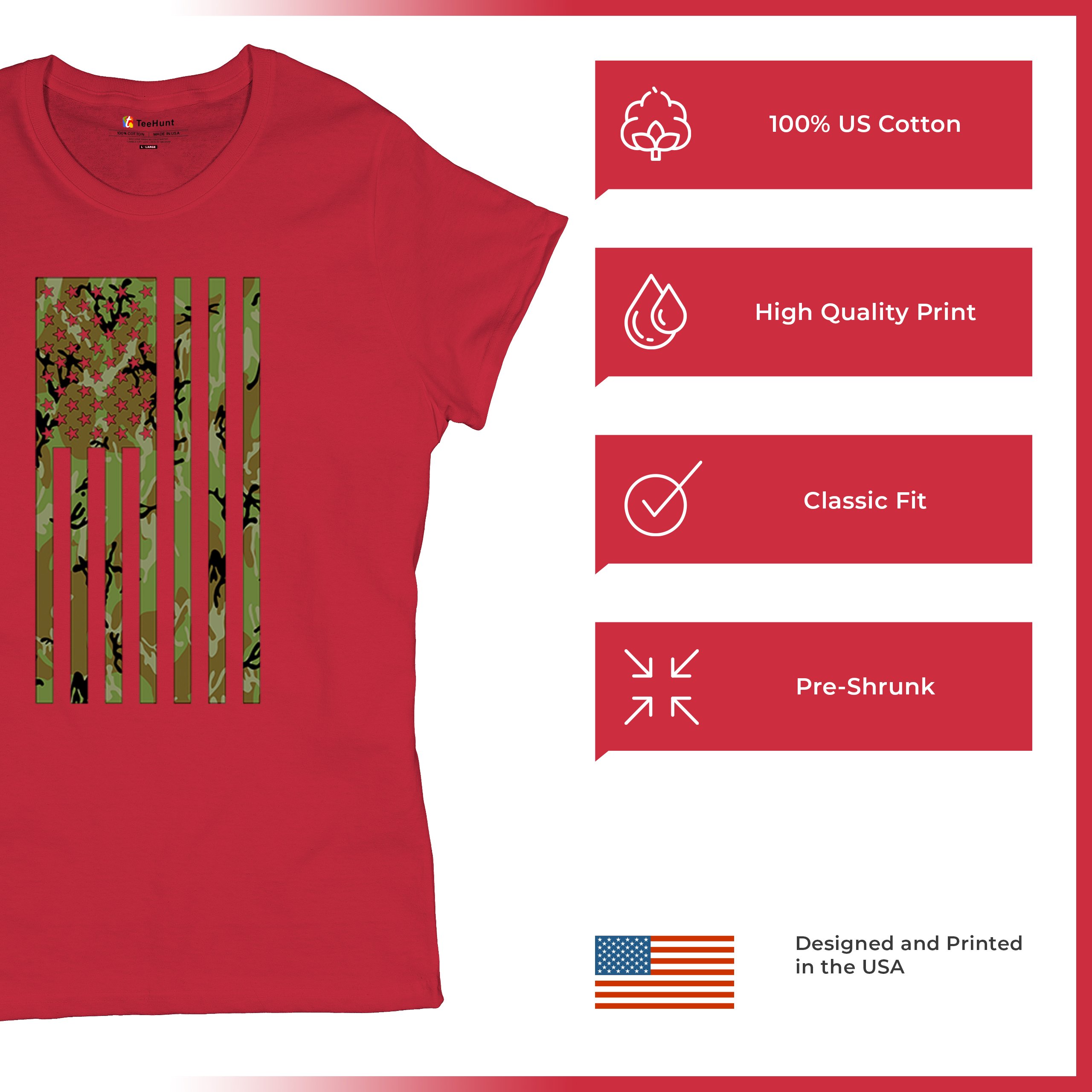 Camo American Flag T-Shirt US Military Proud Army Veteran Patriotic Women's Tee - 第 21/50 張圖片