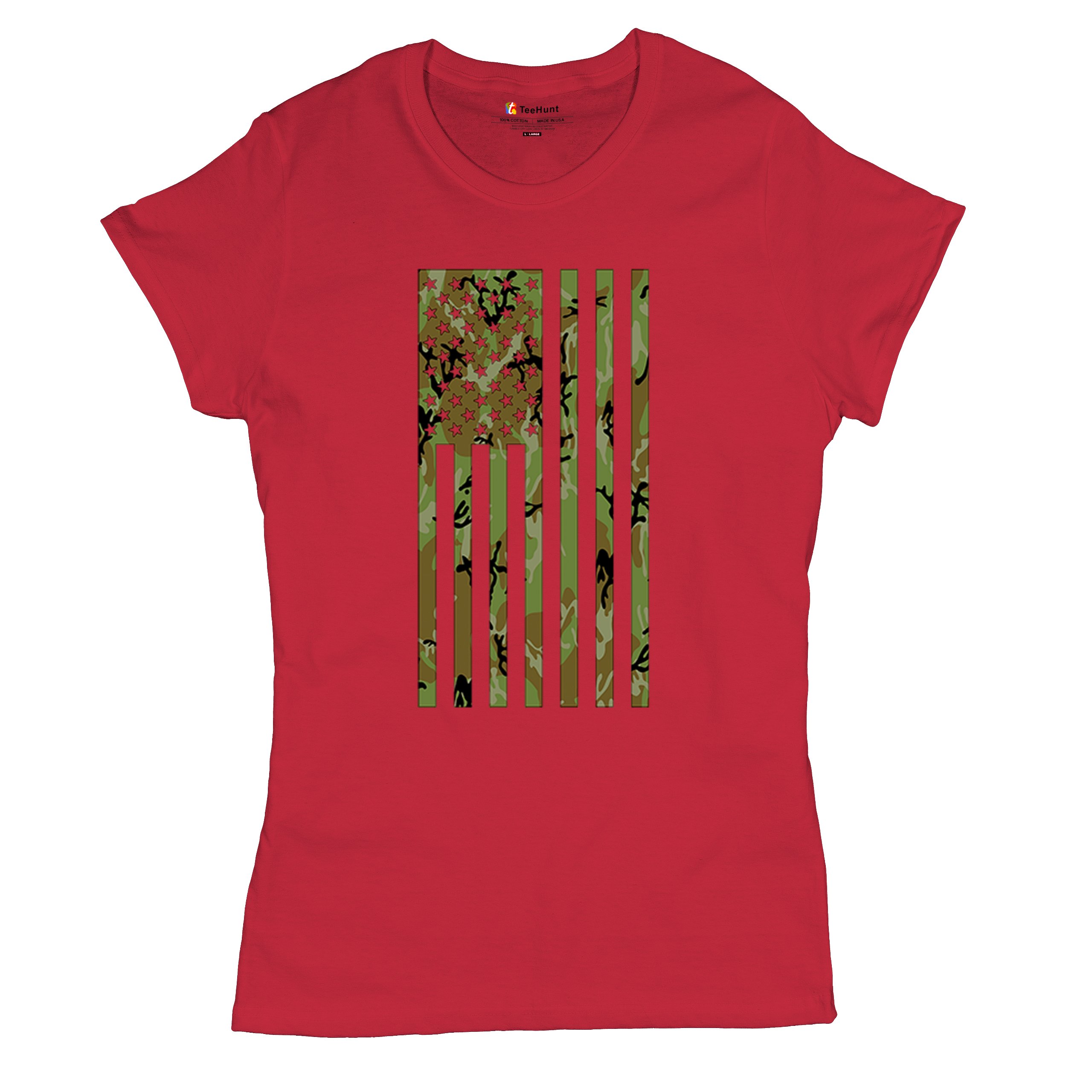 Camo American Flag T-Shirt US Military Proud Army Veteran Patriotic Women's Tee - 第 20/50 張圖片