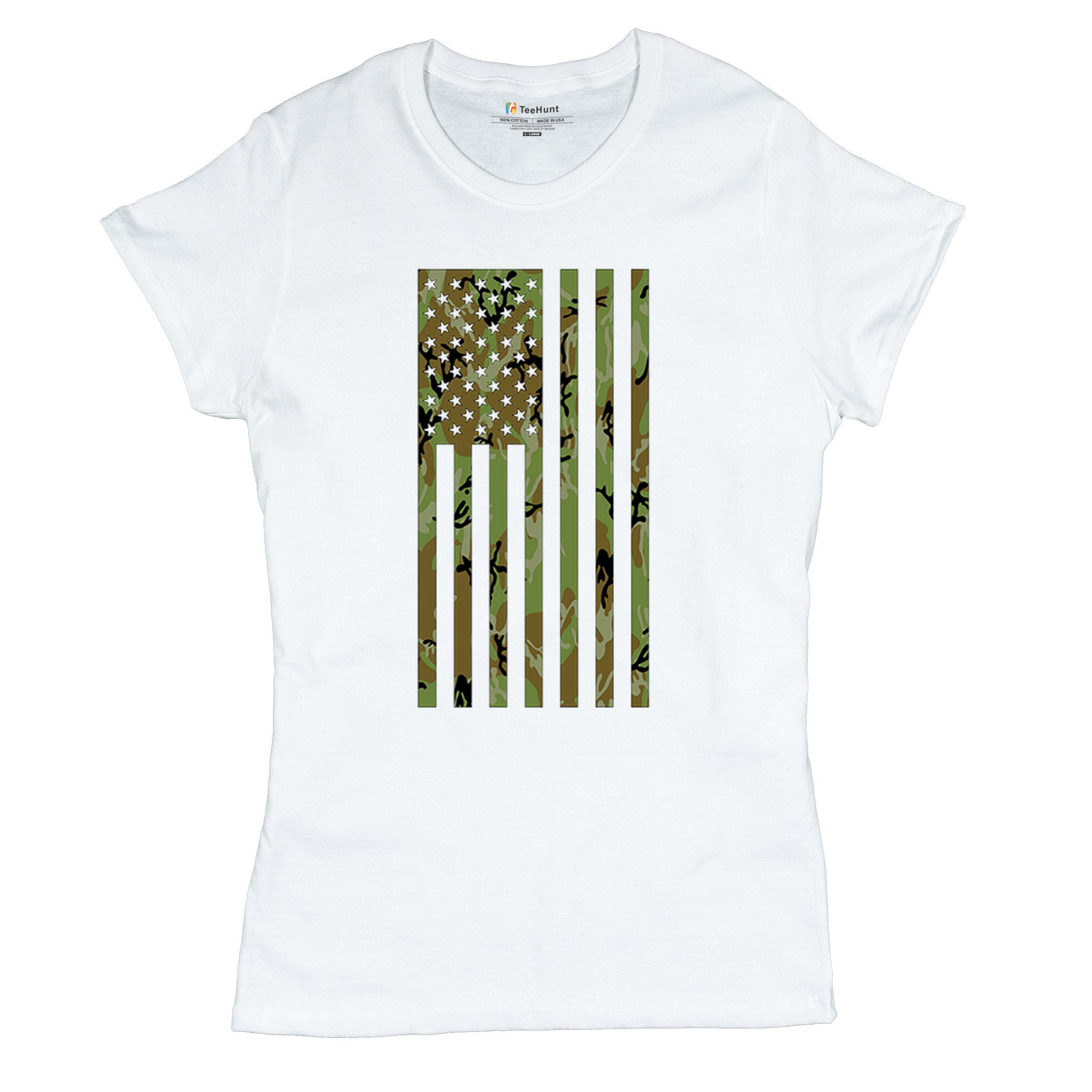 Camo American Flag T-Shirt US Military Proud Army Veteran Patriotic Women's Tee - 第 27/50 張圖片