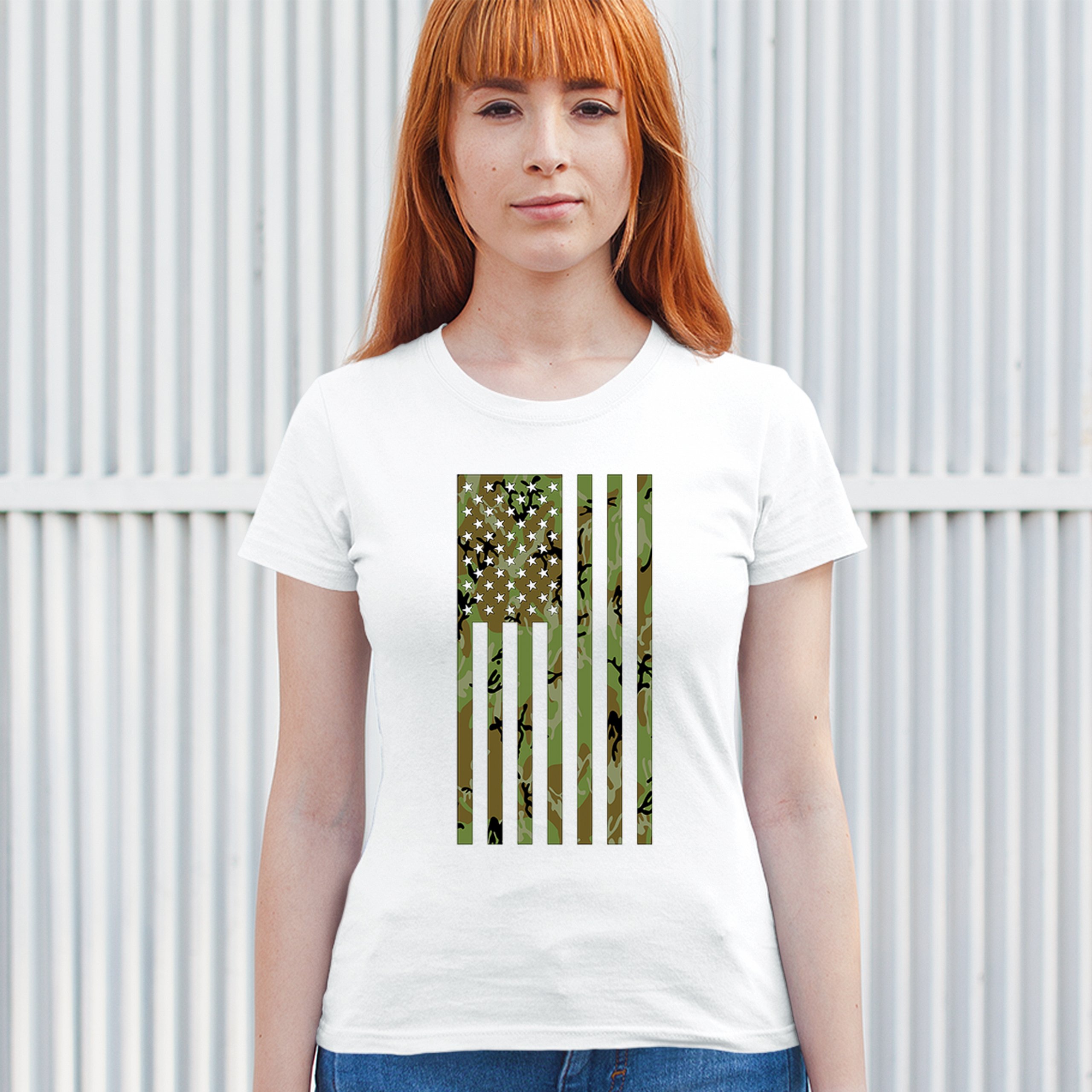 Camo American Flag T-Shirt US Military Proud Army Veteran Patriotic Women's Tee - 第 26/50 張圖片