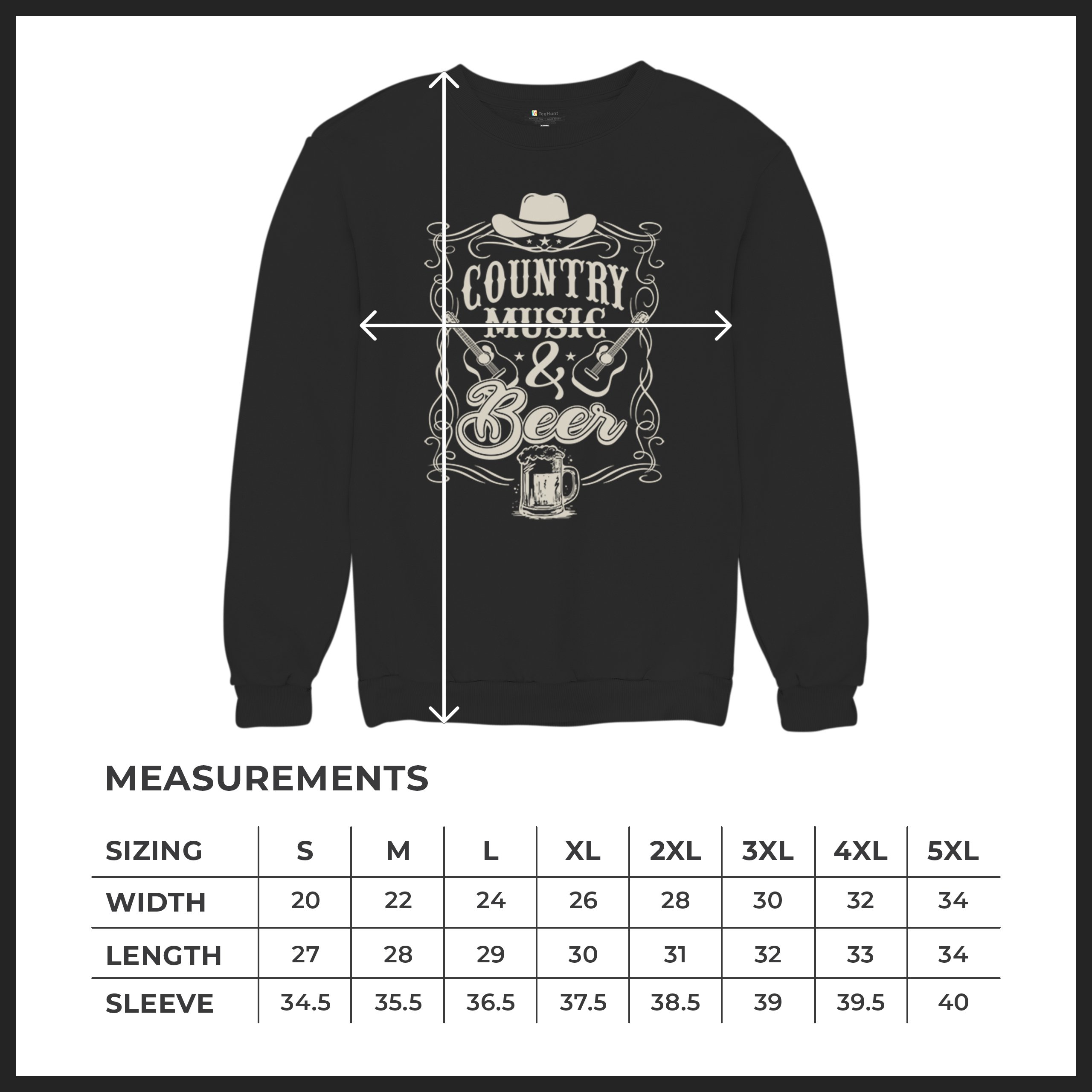 Country Music And Beer Sweatshirt Western Guitar Foamy Beer Mug Humor Crewneck - Picture 8 of 43