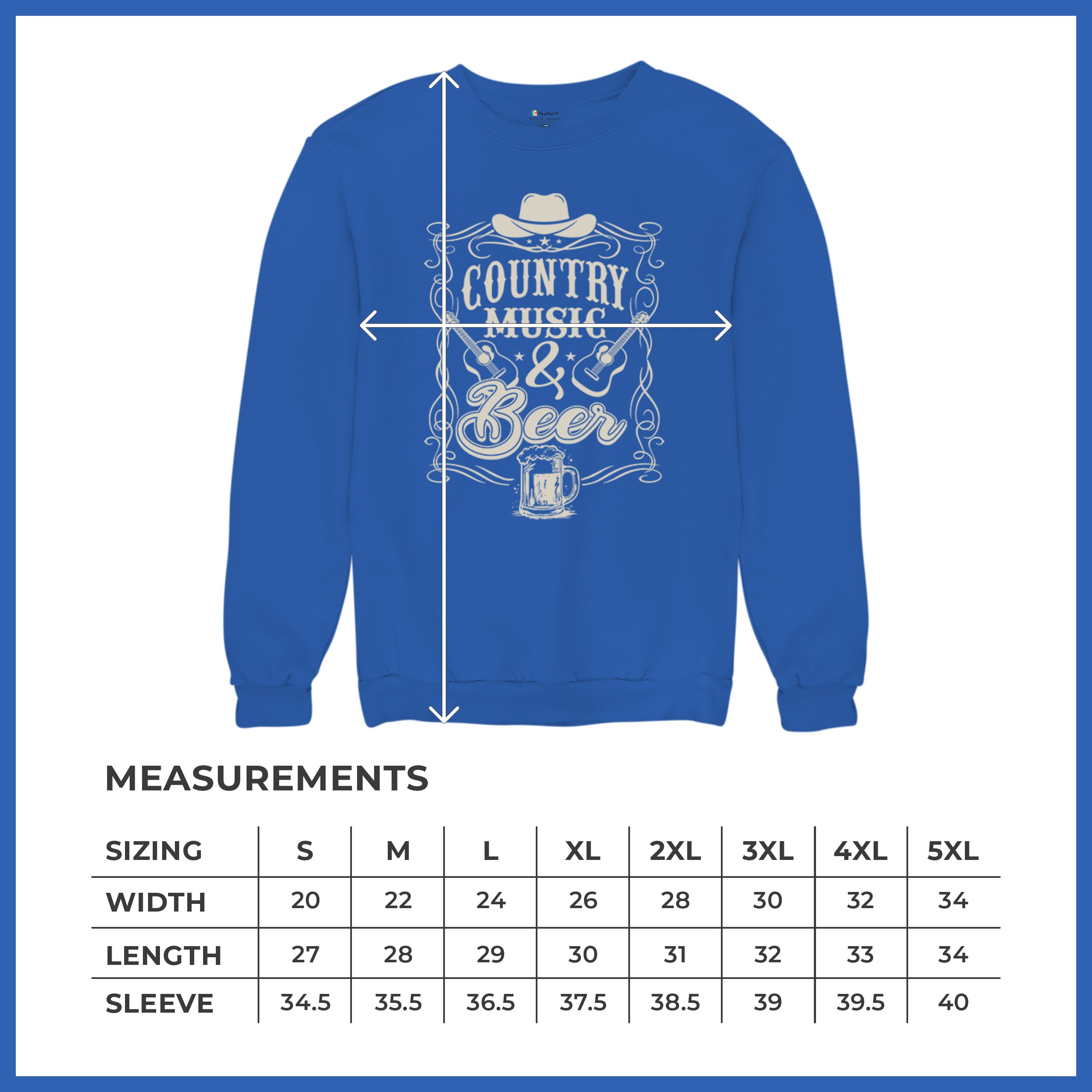 Country Music And Beer Sweatshirt Western Guitar Foamy Beer Mug Humor Crewneck - Picture 43 of 43