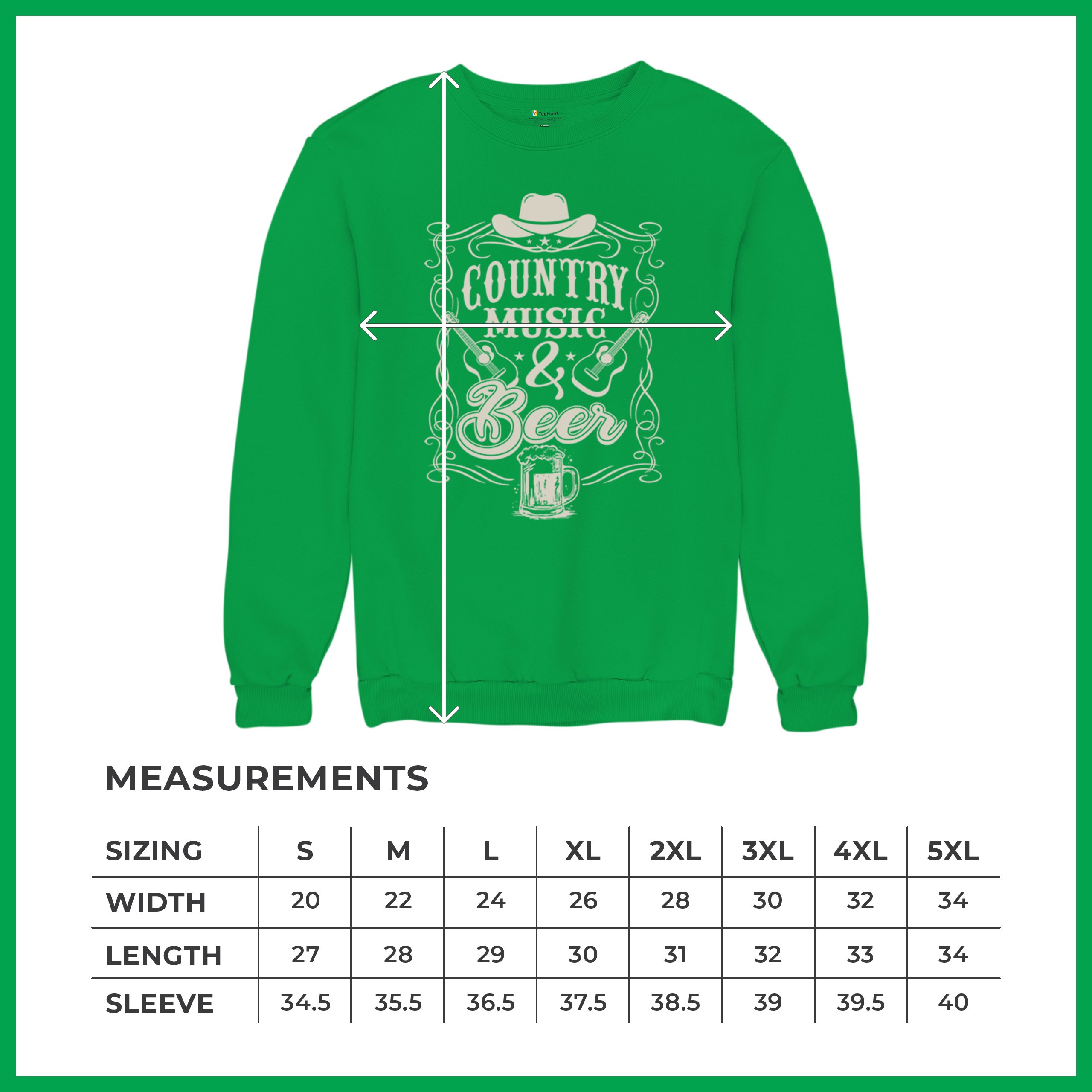 Country Music And Beer Sweatshirt Western Guitar Foamy Beer Mug Humor Crewneck - Picture 36 of 43