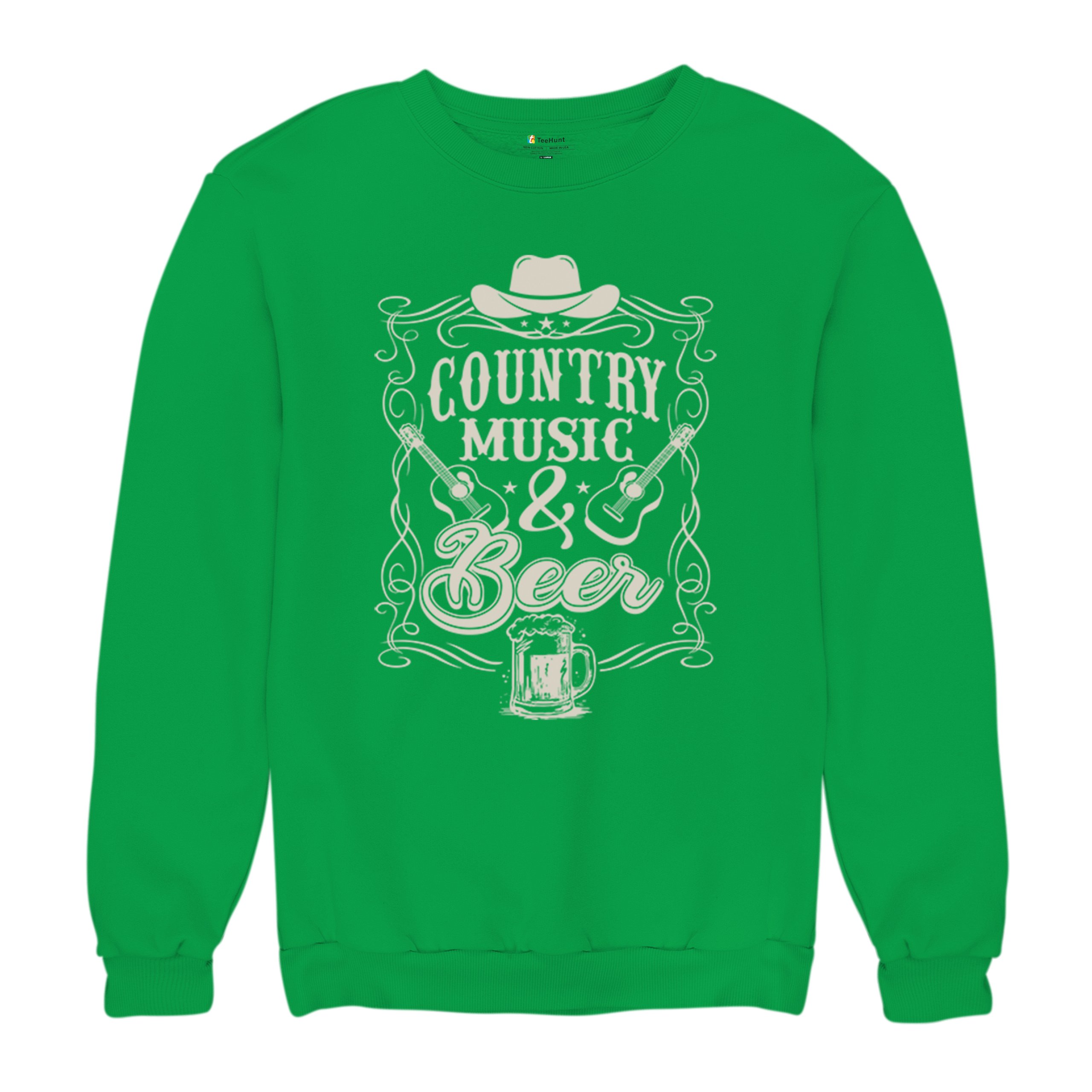 Country Music And Beer Sweatshirt Western Guitar Foamy Beer Mug Humor Crewneck - Picture 34 of 43