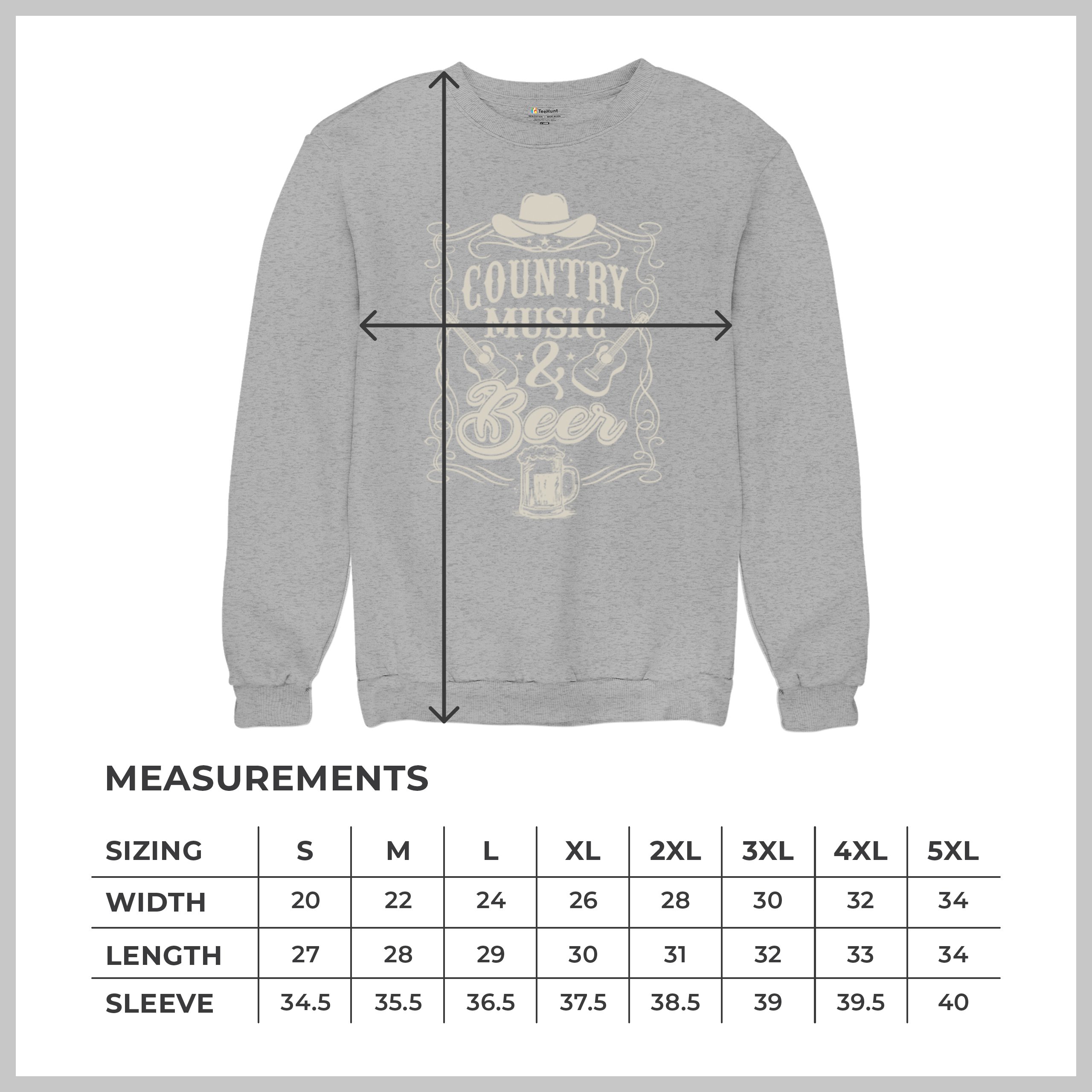 Country Music And Beer Sweatshirt Western Guitar Foamy Beer Mug Humor Crewneck - Picture 15 of 43