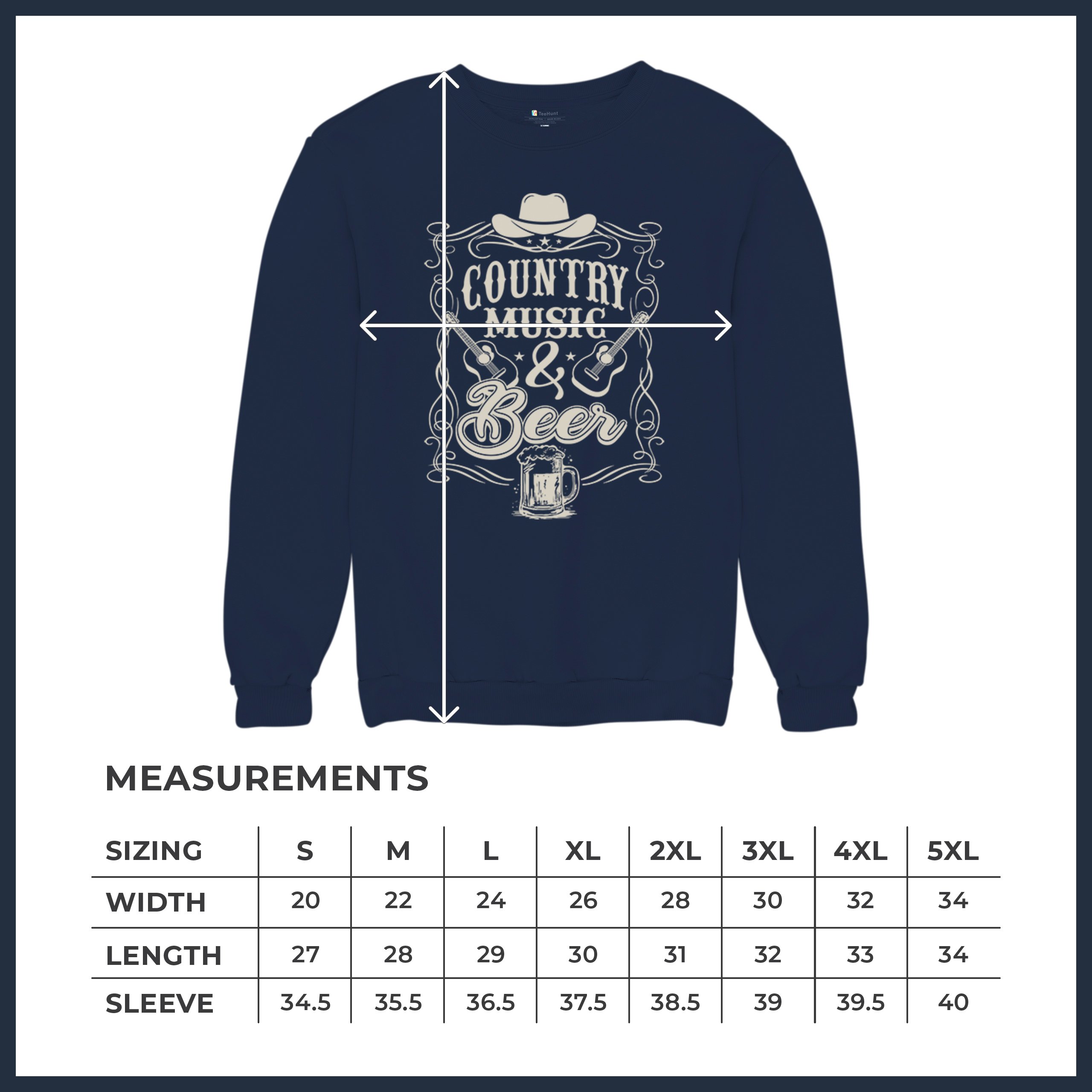 Country Music And Beer Sweatshirt Western Guitar Foamy Beer Mug Humor Crewneck - Picture 29 of 43