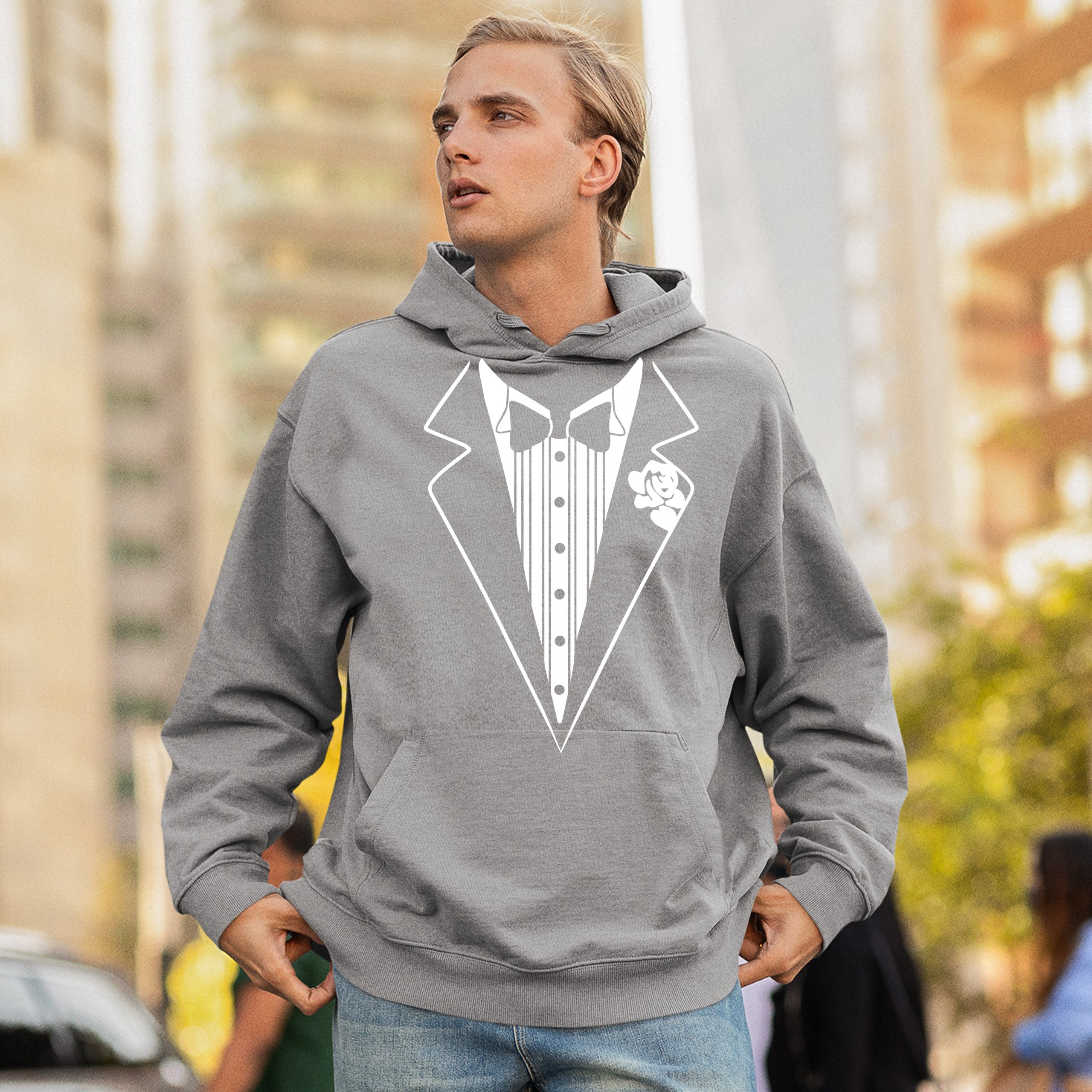 Tuxedo Sweatshirt Funny Wedding Prom Bachelor Party Hoodie Groom Gift Costume