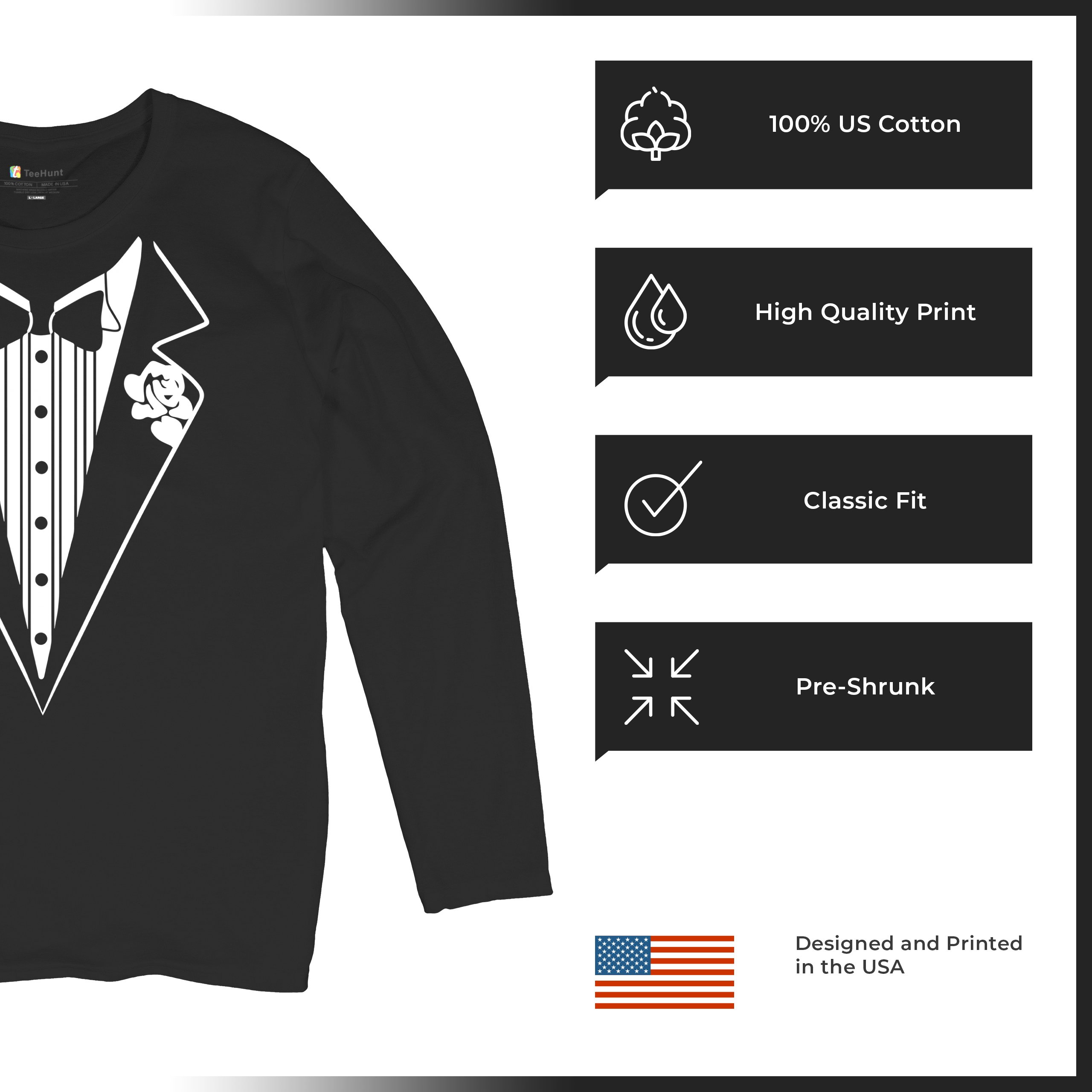 Tuxedo Funny Long Sleeve T-Shirt Tux Wedding Party - Picture 13 of 49
