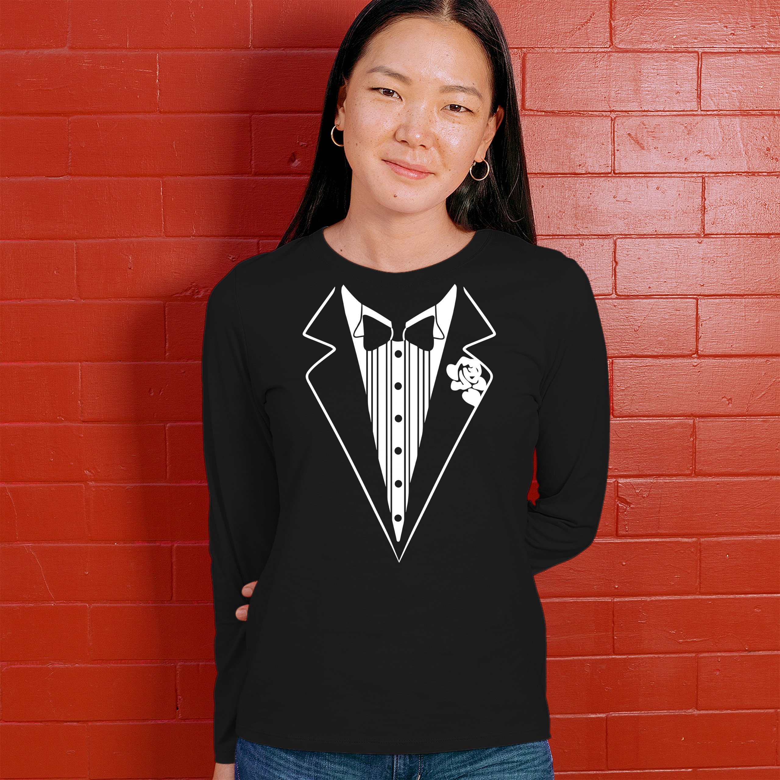 Tuxedo Funny Long Sleeve T-Shirt Tux Wedding Party - Picture 11 of 49