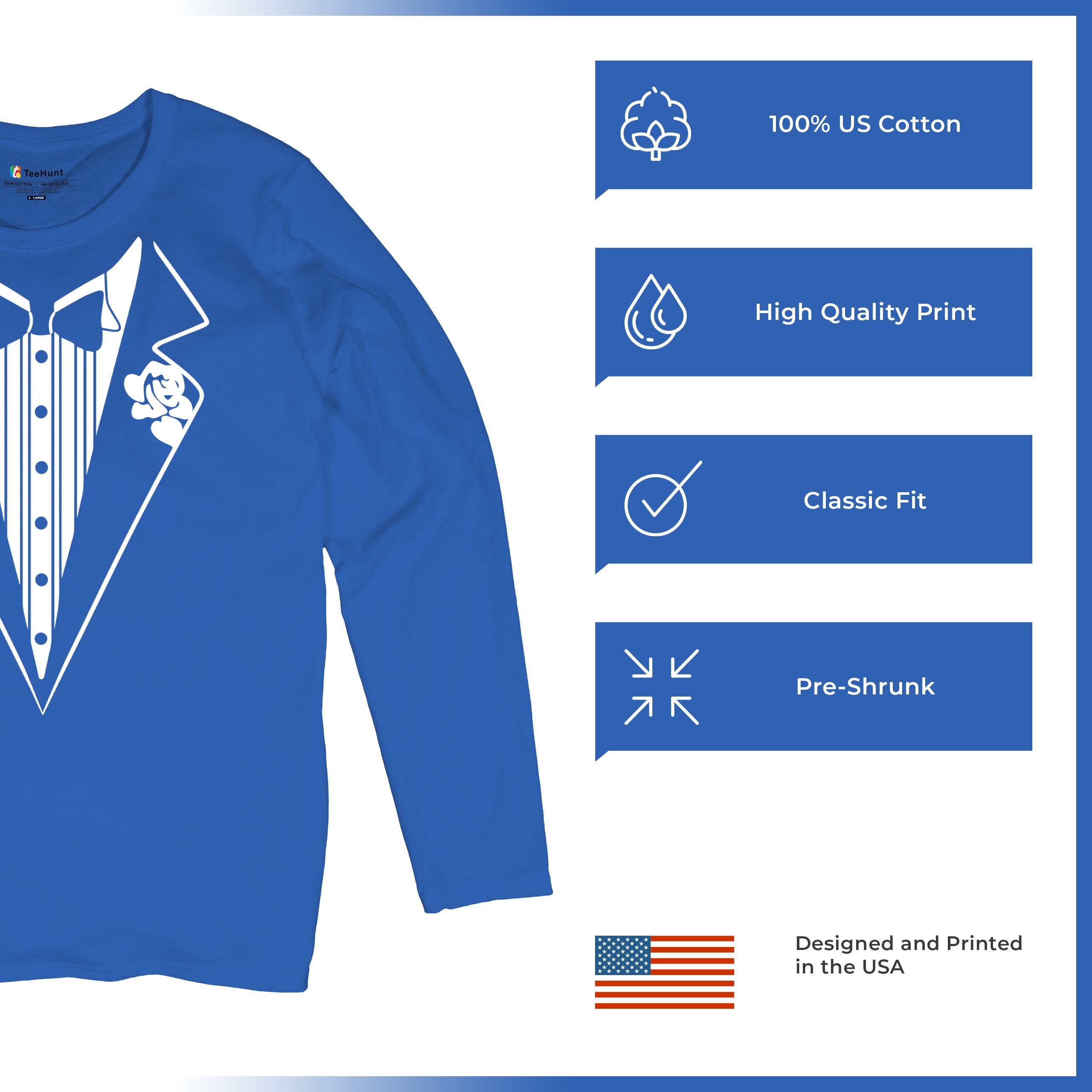Tuxedo Funny Long Sleeve T-Shirt Tux Wedding Party - Picture 27 of 49