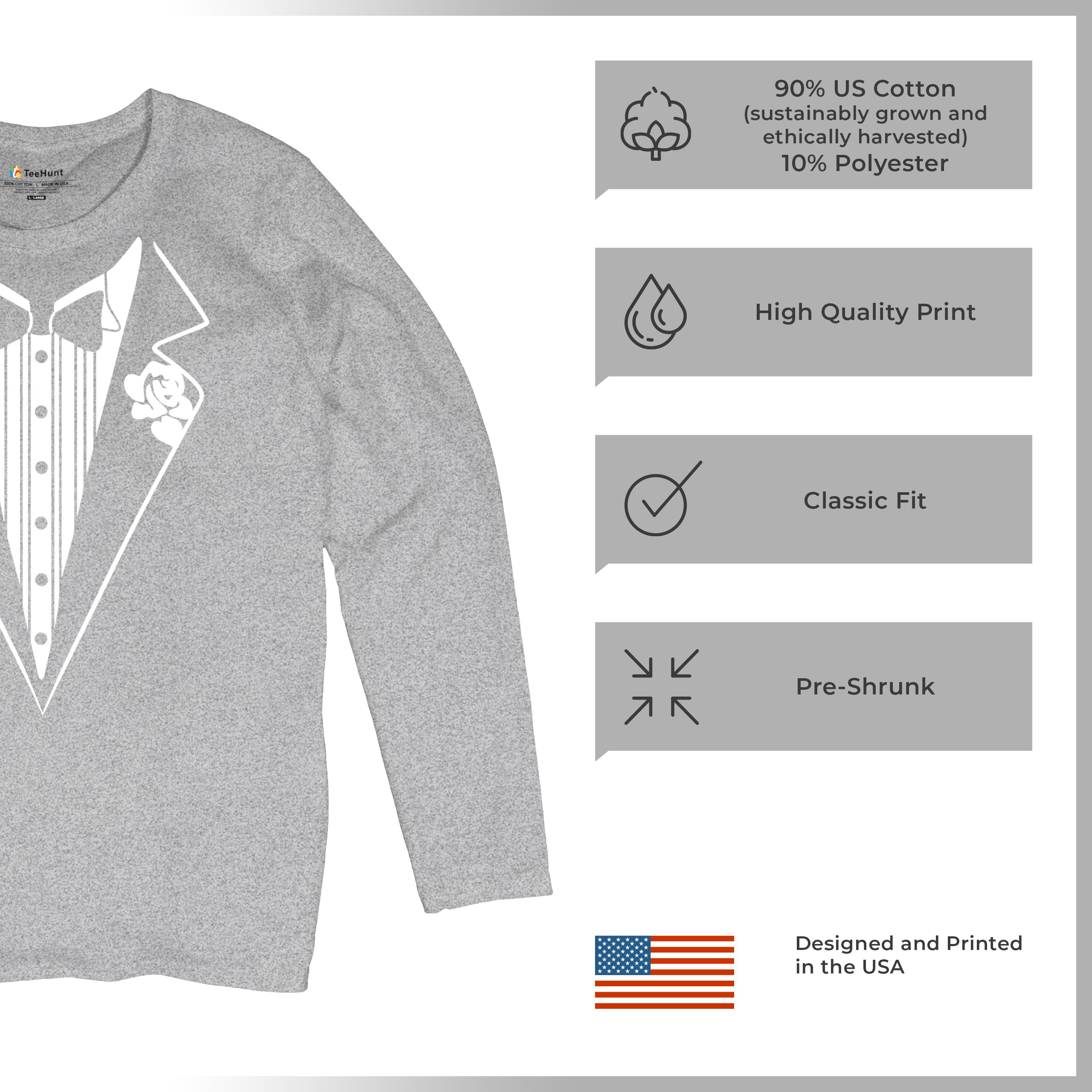 Tuxedo Funny Long Sleeve T-Shirt Tux Wedding Party - Picture 20 of 49