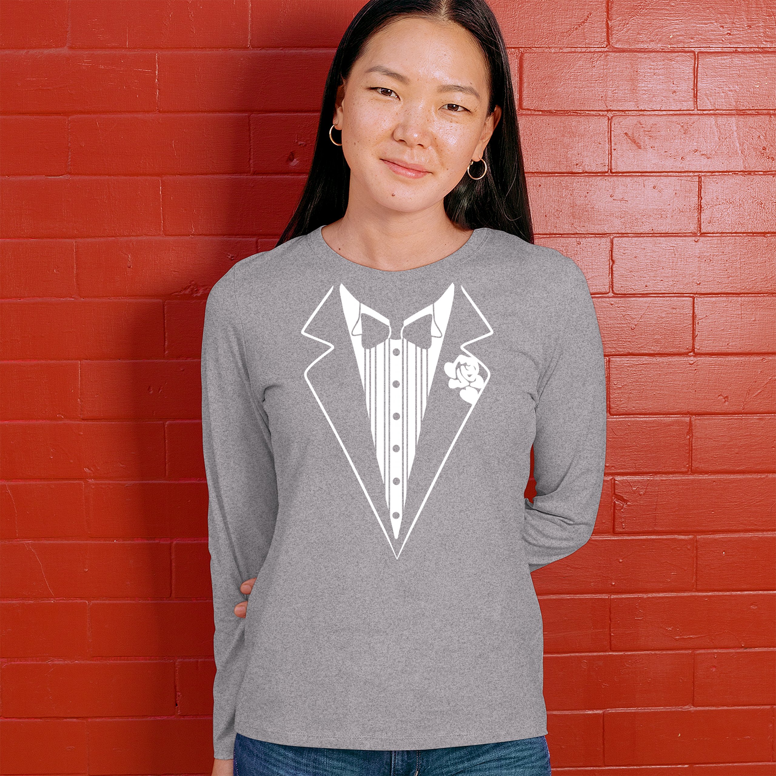 Tuxedo Funny Long Sleeve T-Shirt Tux Wedding Party - Picture 18 of 49