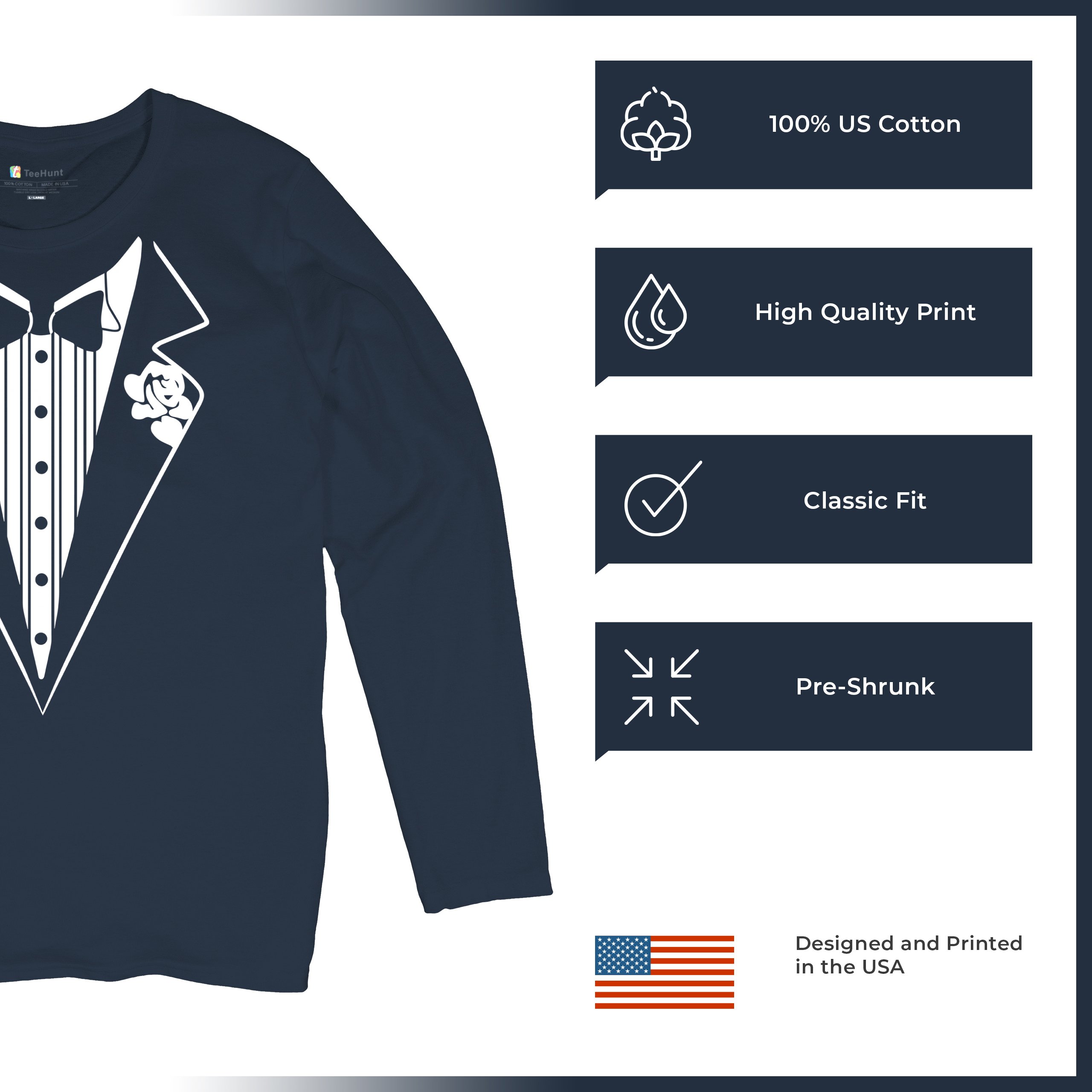 Tuxedo Funny Long Sleeve T-Shirt Tux Wedding Party - Picture 41 of 49