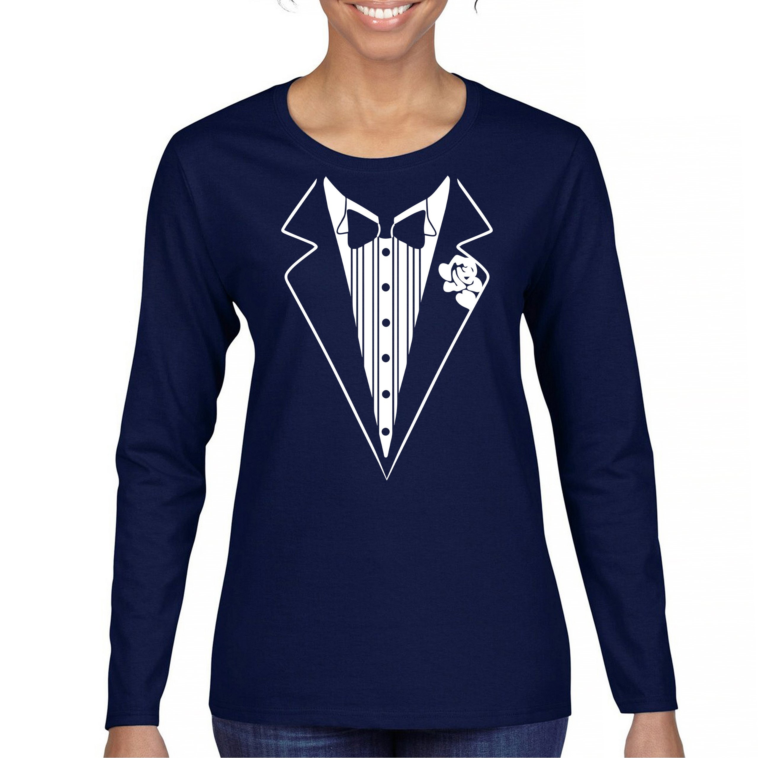 Tuxedo Funny Long Sleeve T-Shirt Tux Wedding Party - Picture 36 of 49