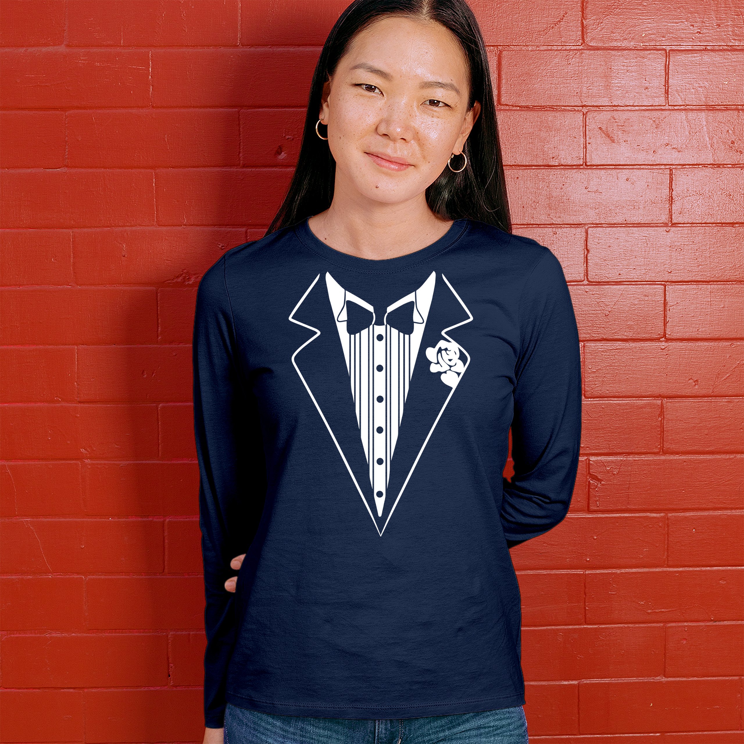 Tuxedo Funny Long Sleeve T-Shirt Tux Wedding Party - Picture 39 of 49