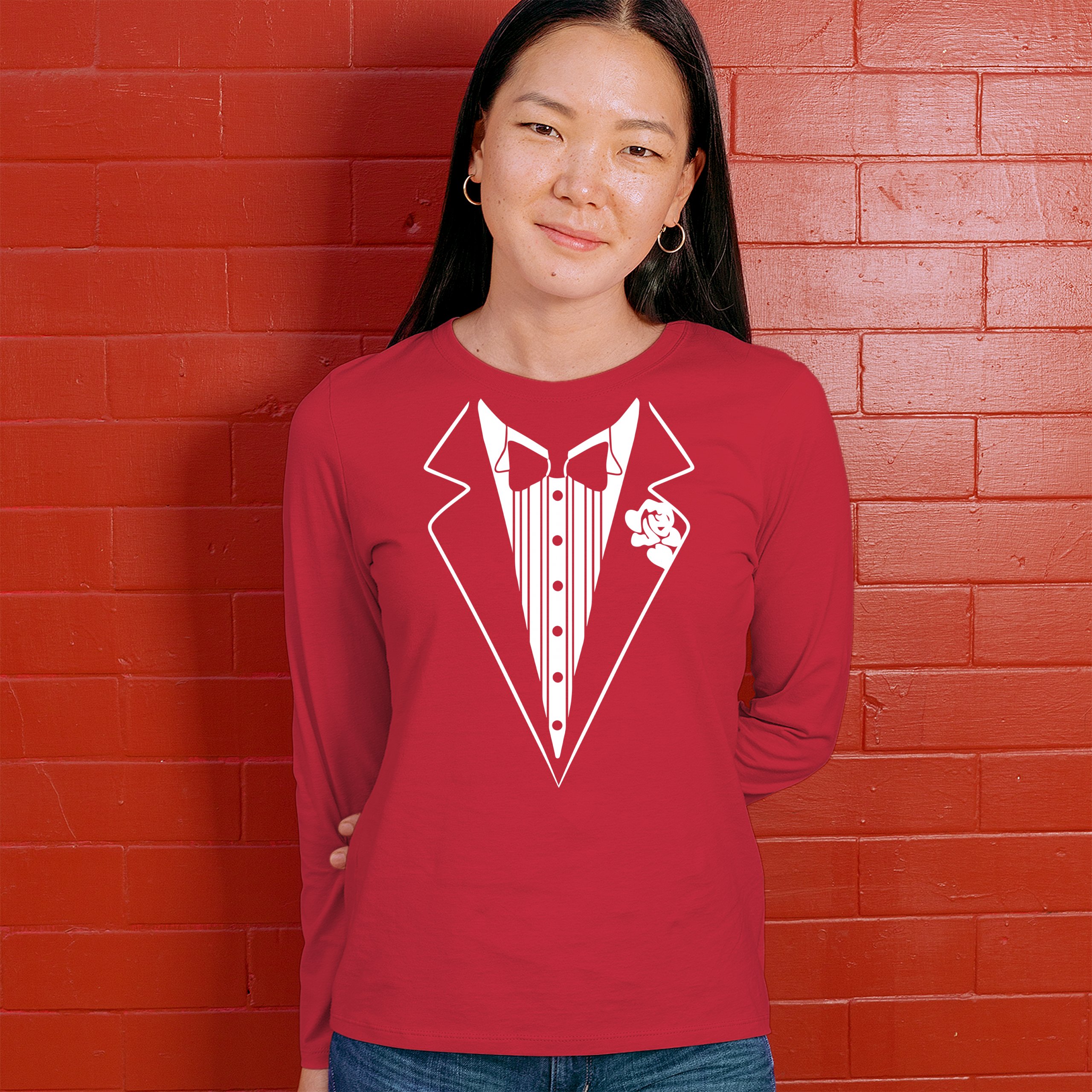 Tuxedo Funny Long Sleeve T-Shirt Tux Wedding Party - Picture 32 of 49
