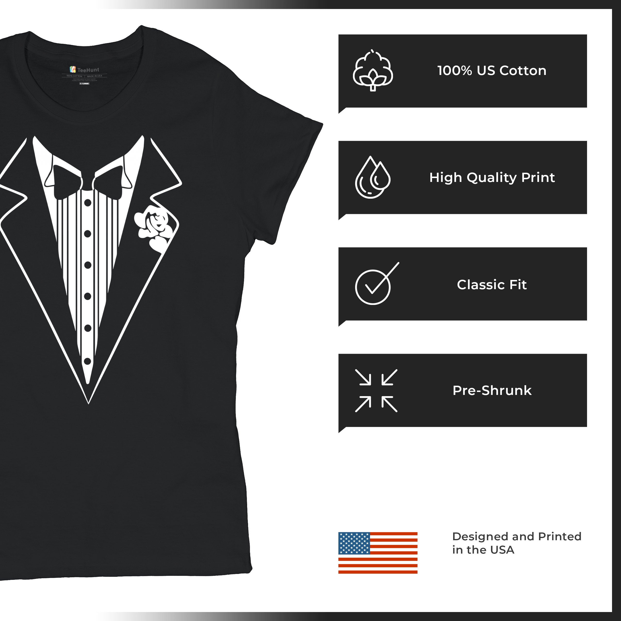 Tuxedo Funny Cotton T-Shirt Tux Wedding Party - Picture 13 of 49