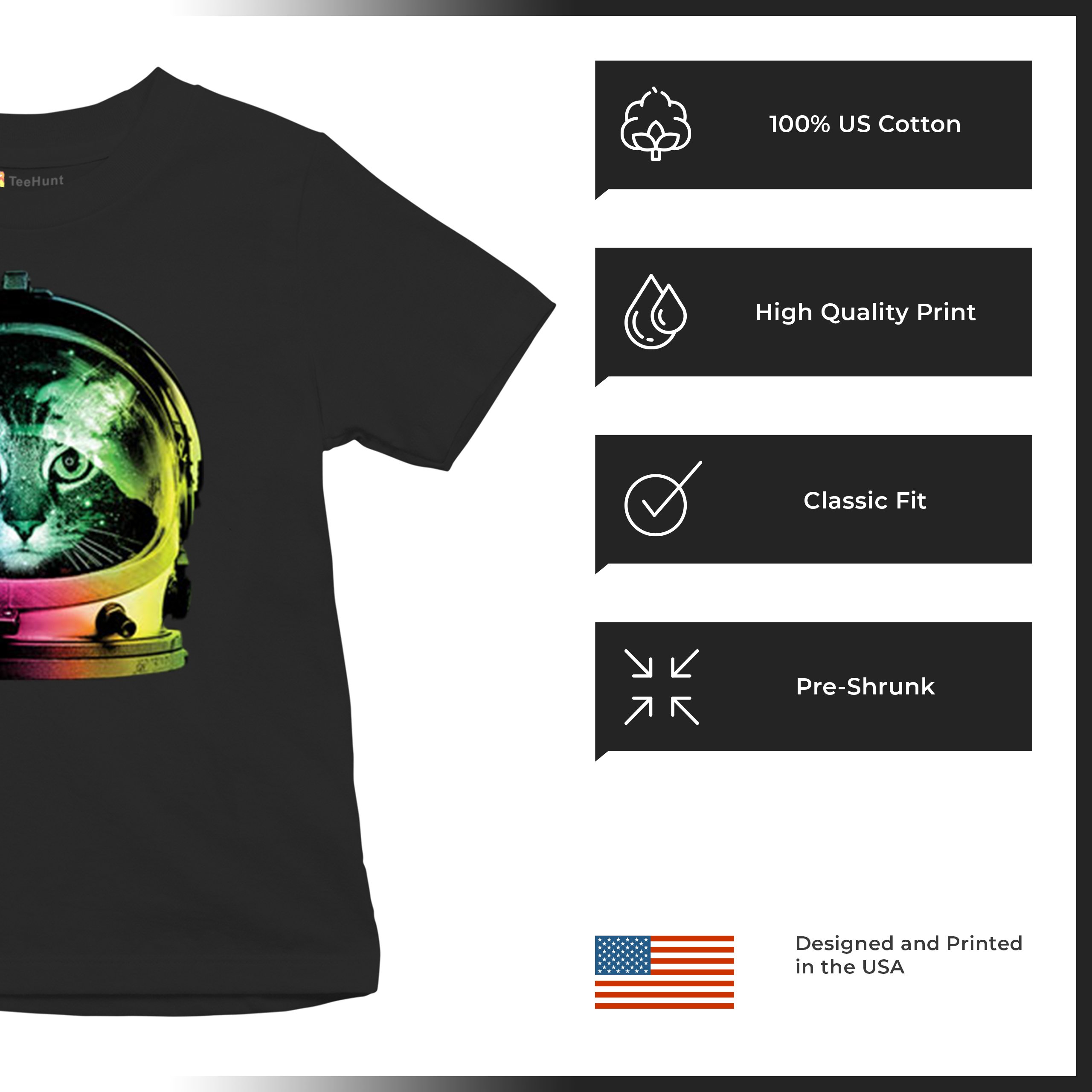 Space Cat Youth T-Shirt Astronaut Kitten Neon Galaxy Tee - Picture 13 of 56
