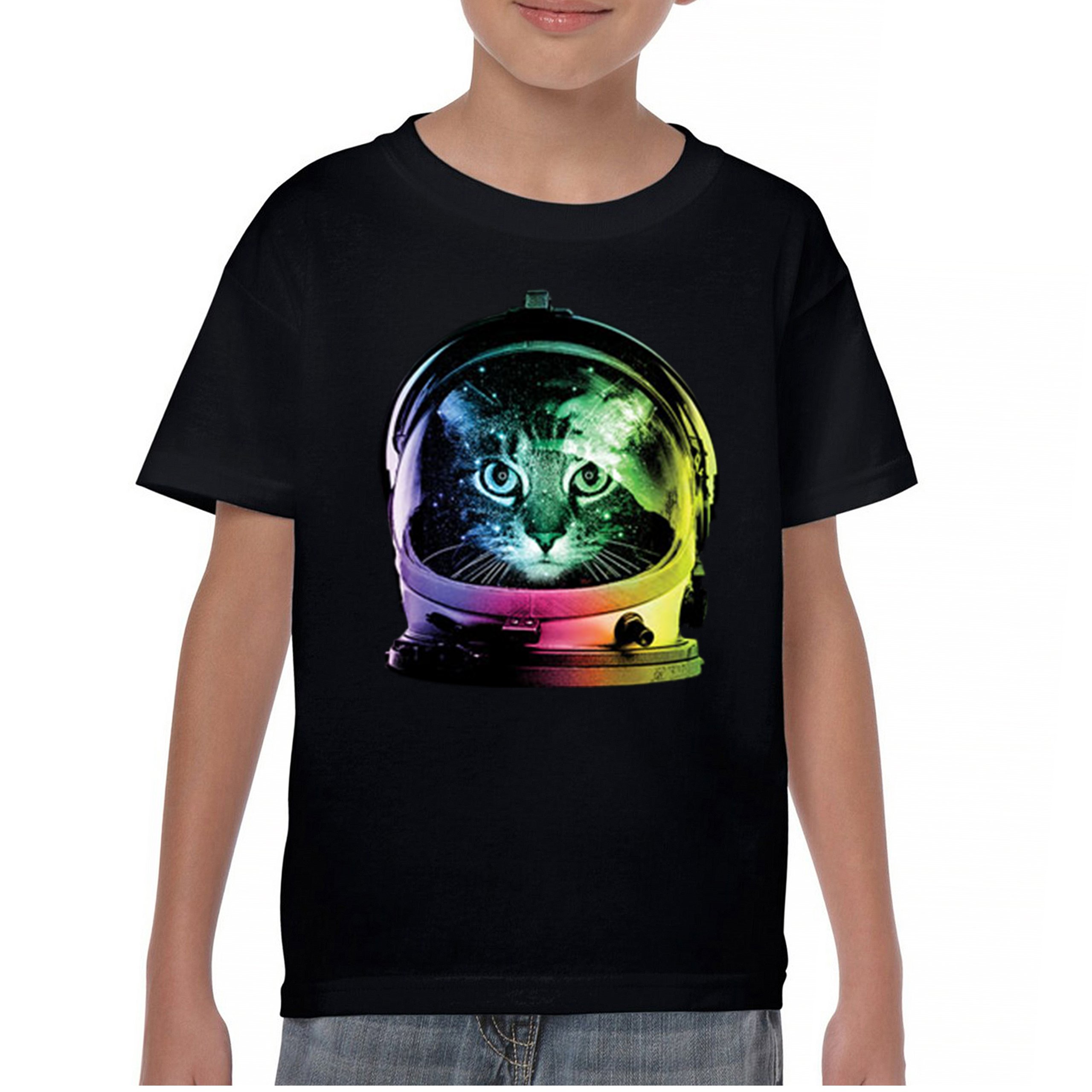 Space Cat Youth T-Shirt Astronaut Kitten Neon Galaxy Tee - Picture 8 of 56