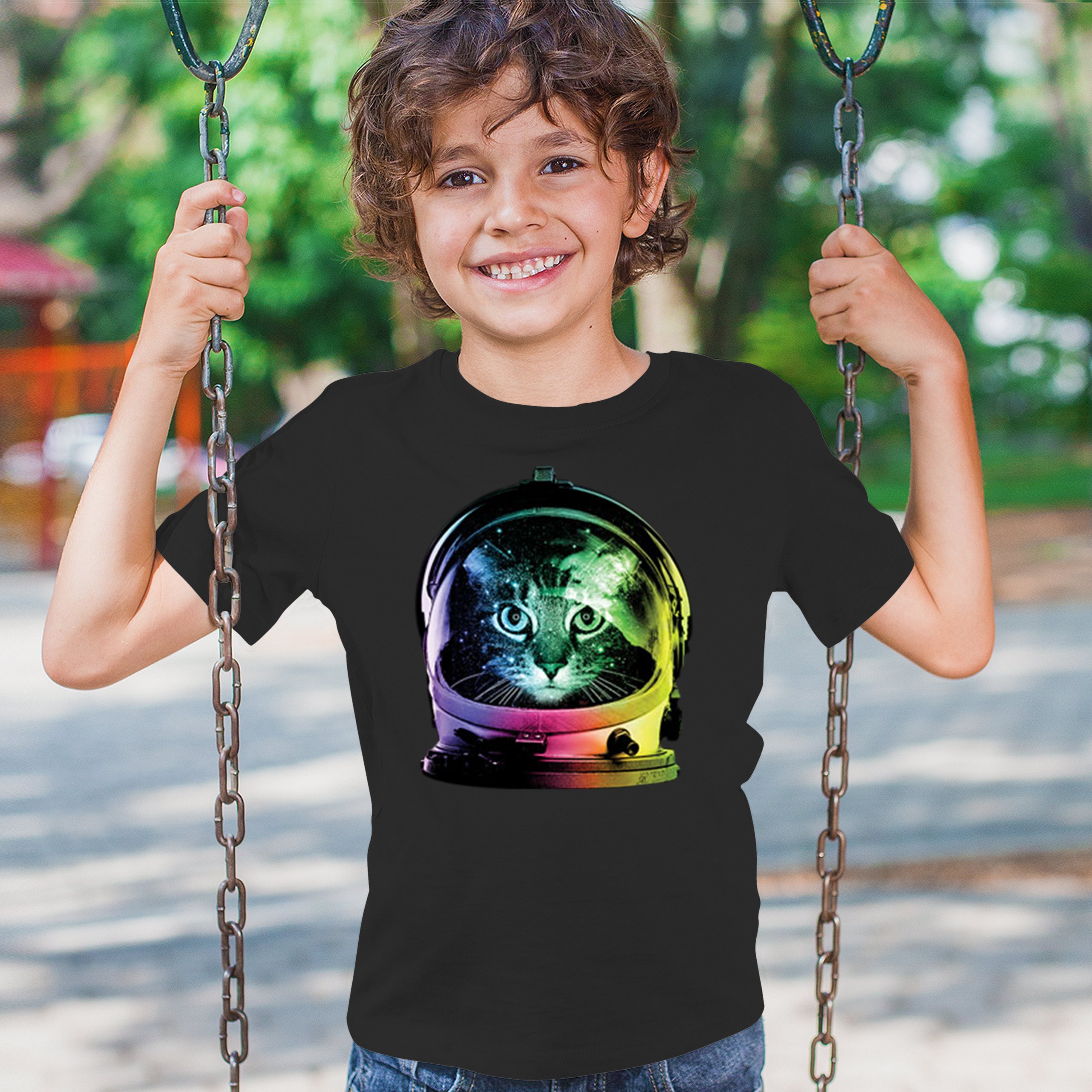 Space Cat Youth T-Shirt Astronaut Kitten Neon Galaxy Tee - Picture 11 of 56