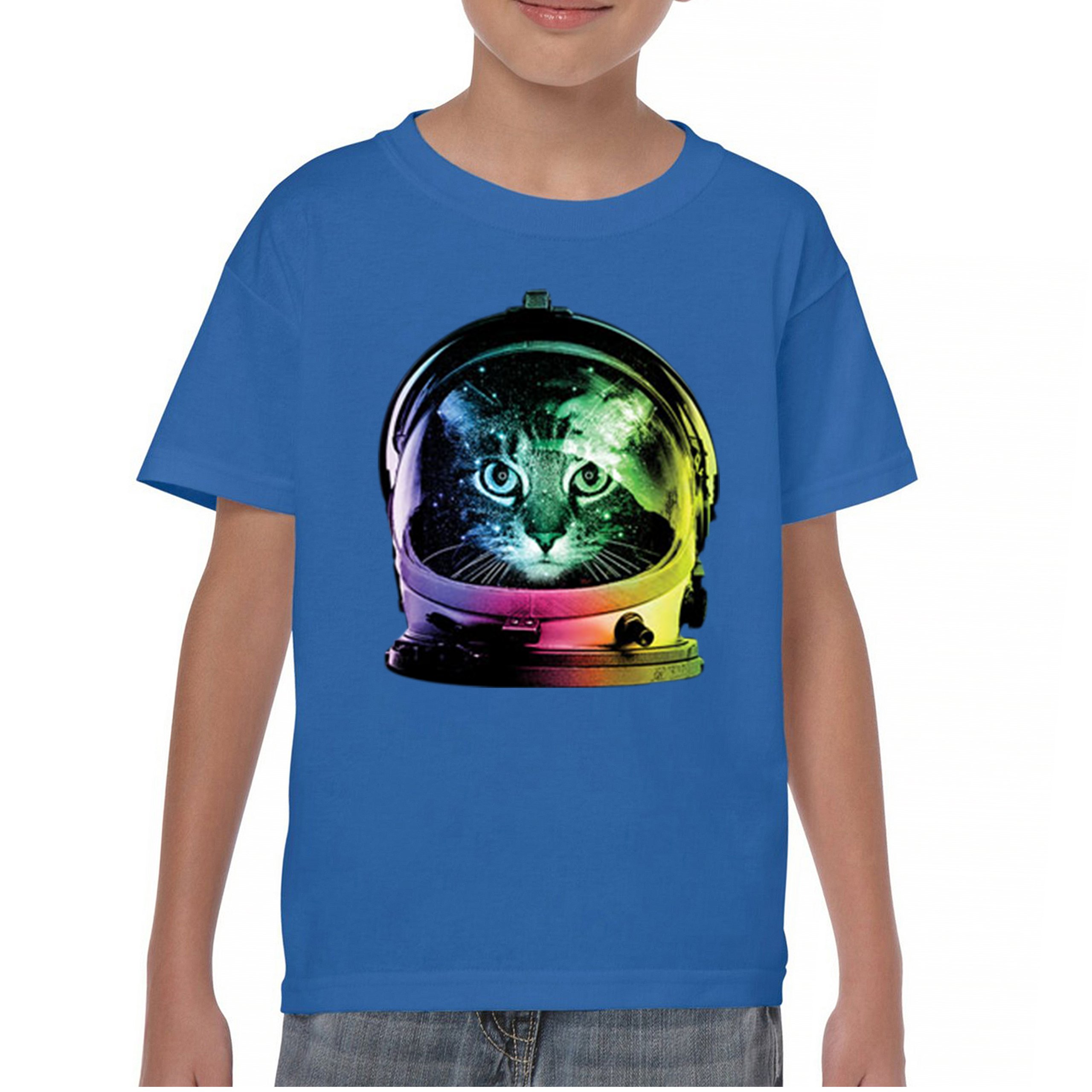 Space Cat Youth T-Shirt Astronaut Kitten Neon Galaxy Tee - Picture 43 of 56