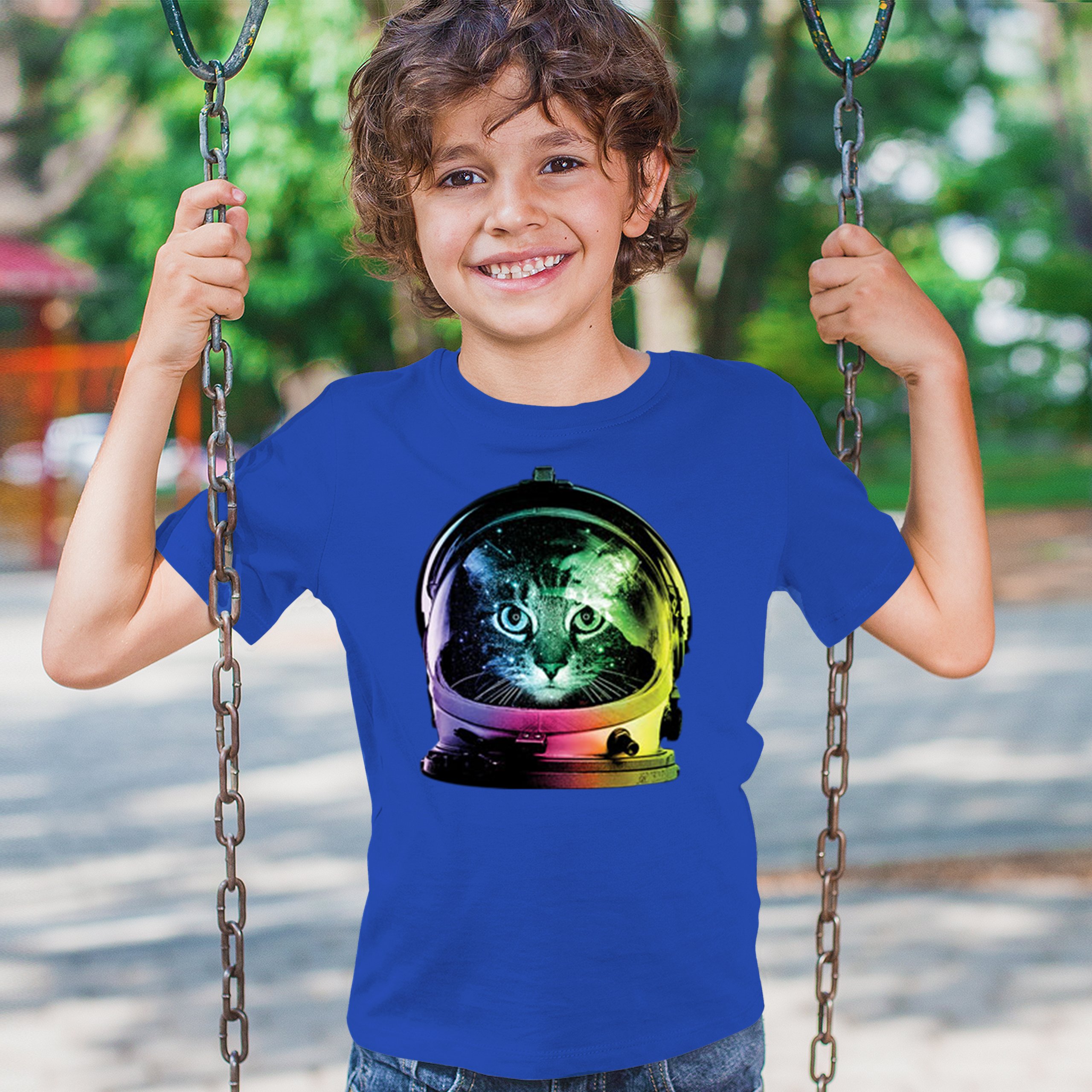 Space Cat Youth T-Shirt Astronaut Kitten Neon Galaxy Tee - Picture 46 of 56